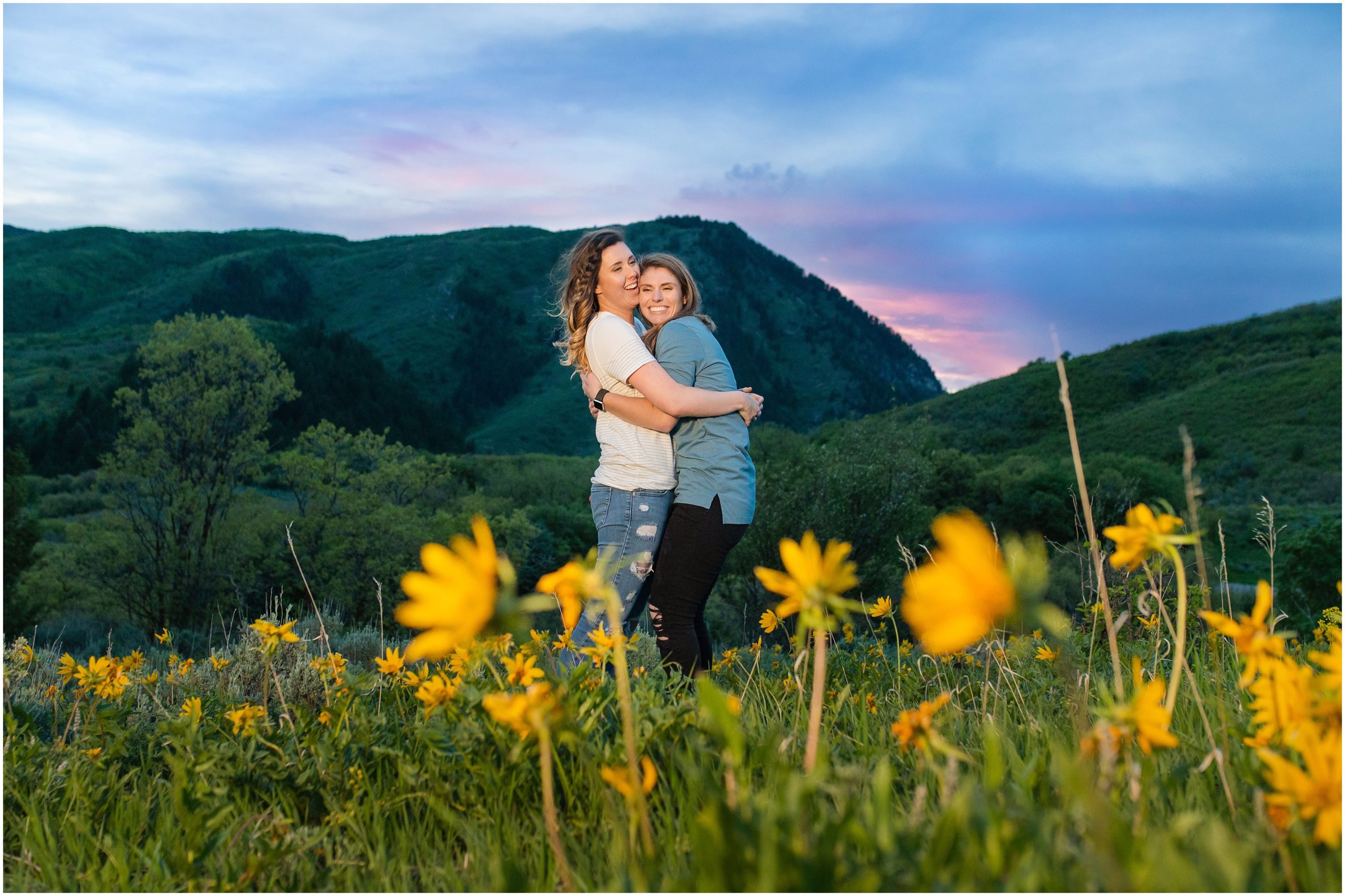 Couple in the mountains during sunset at Snowbasin | Utah Wildflower Summer Engagement Session | Jessie and Dallin Photography