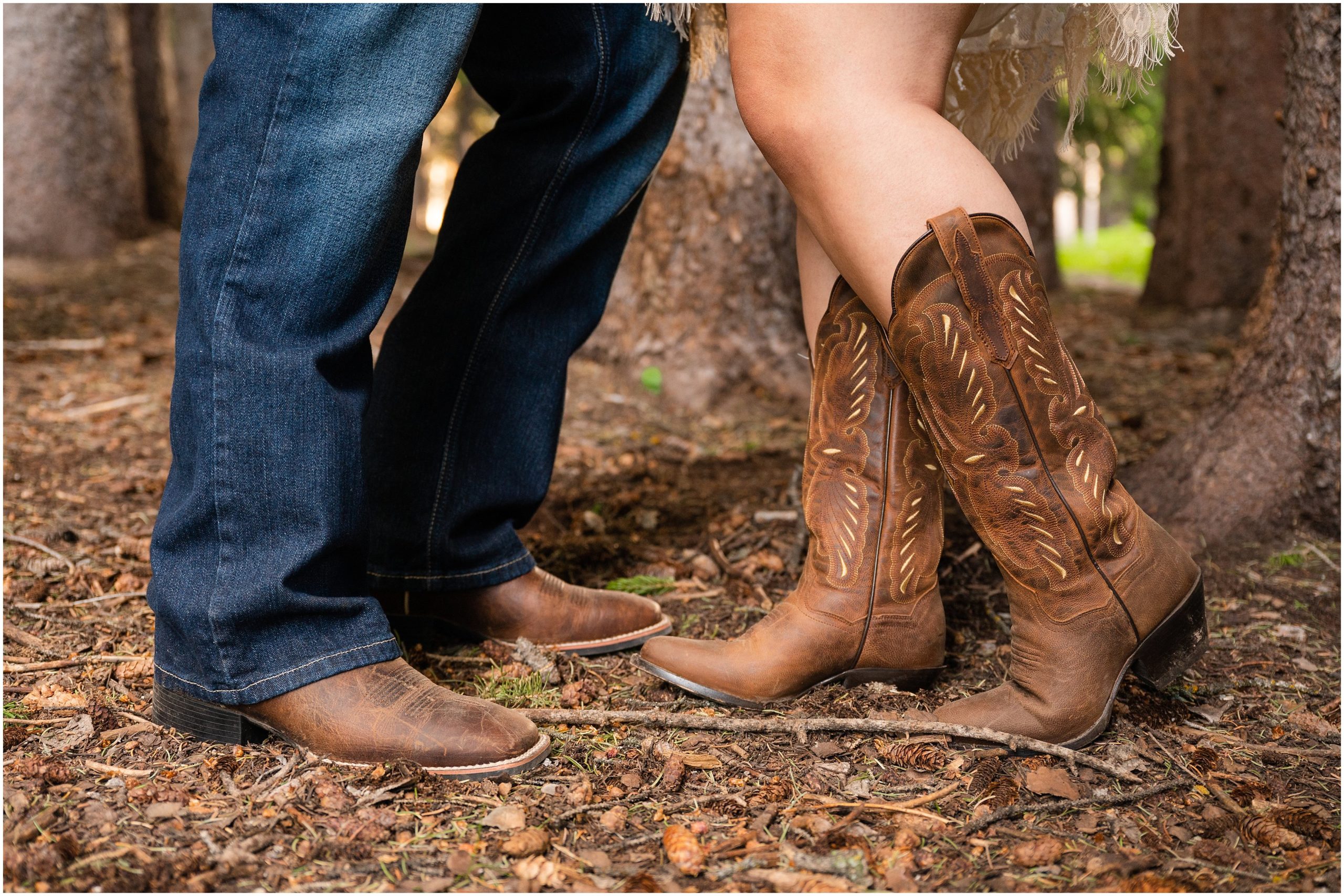 Couple in western outfits during engagement session | Tony Grove Western Destination Engagement