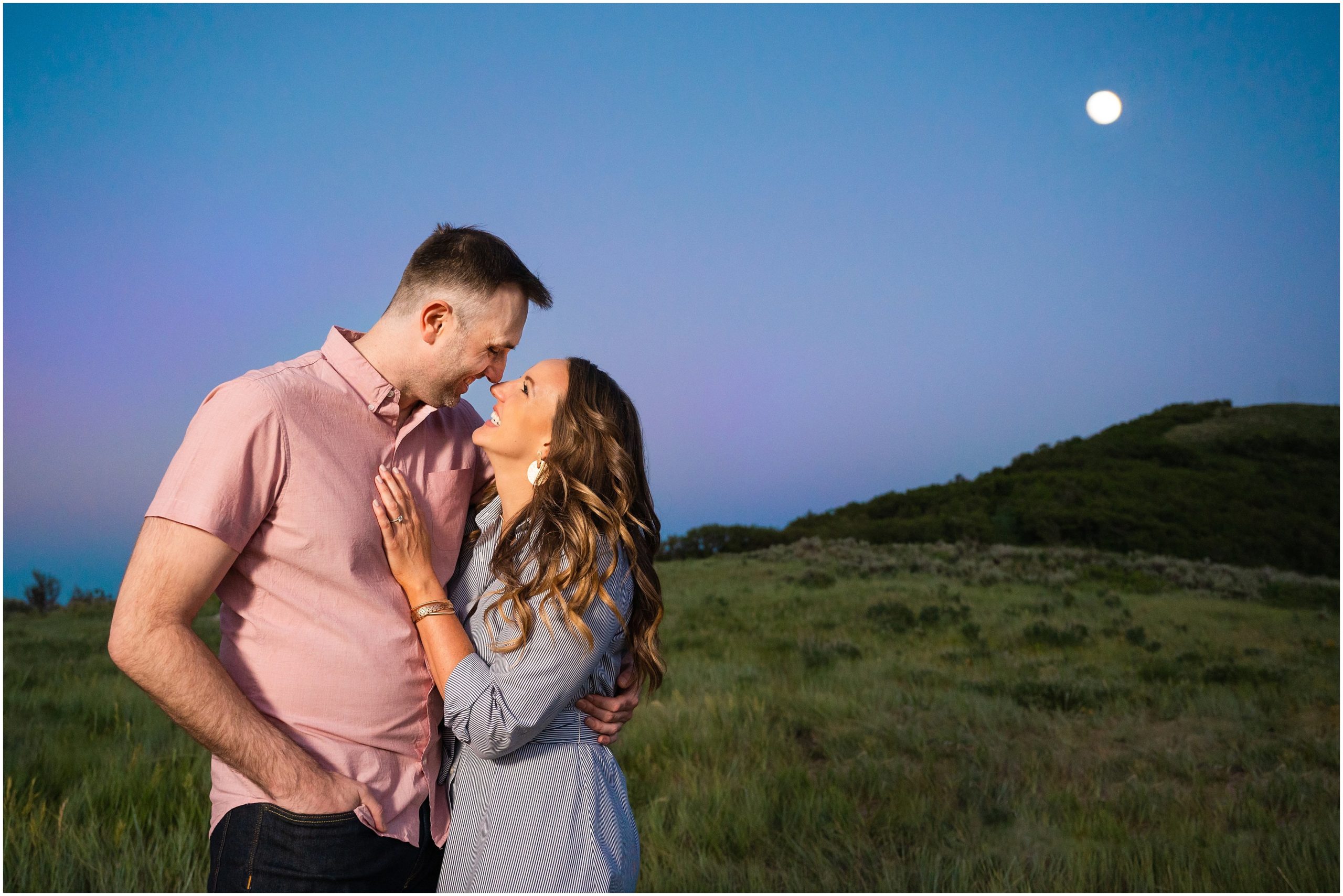 Couple at Snowbasin during sunset | Utah Mountain Destination Engagement | Jessie and Dallin Photography