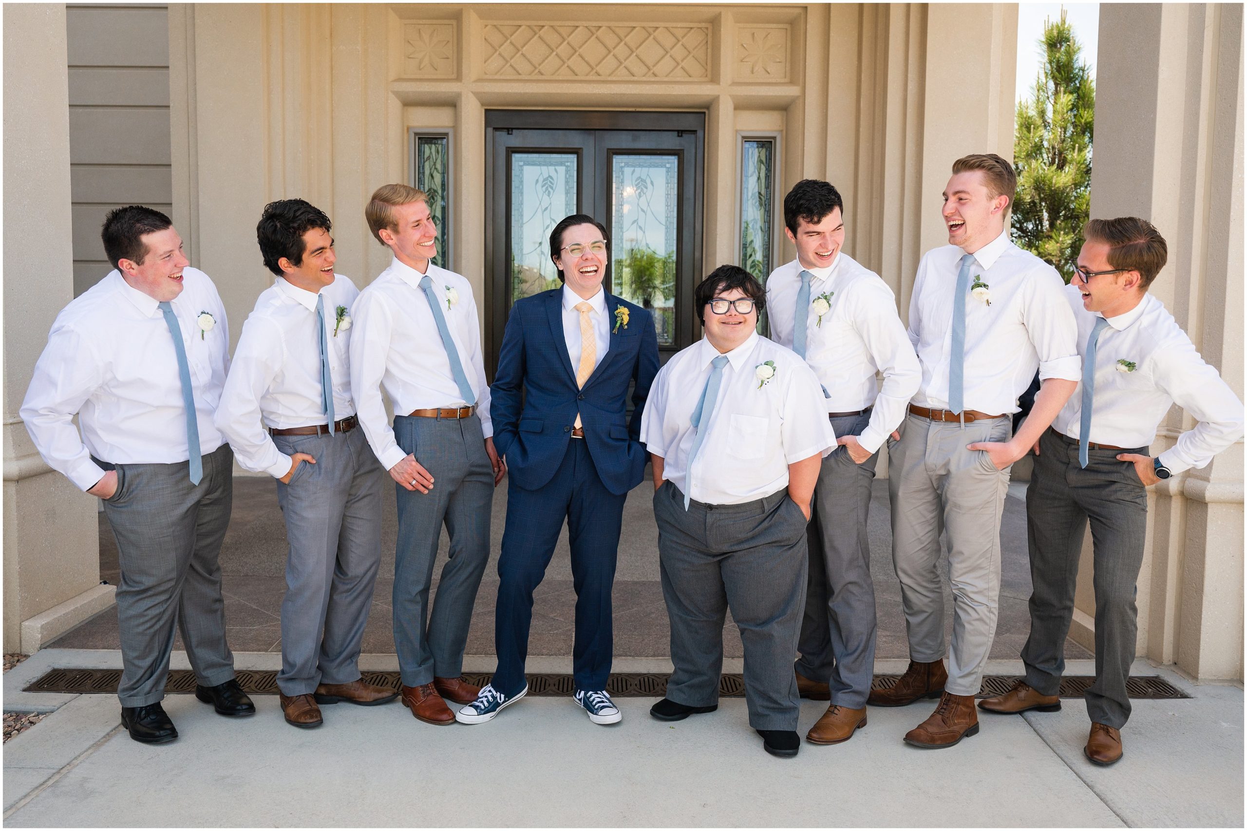 Wedding party at the temple | Payson Temple and White Willow Wedding | Jessie and Dallin Photography
