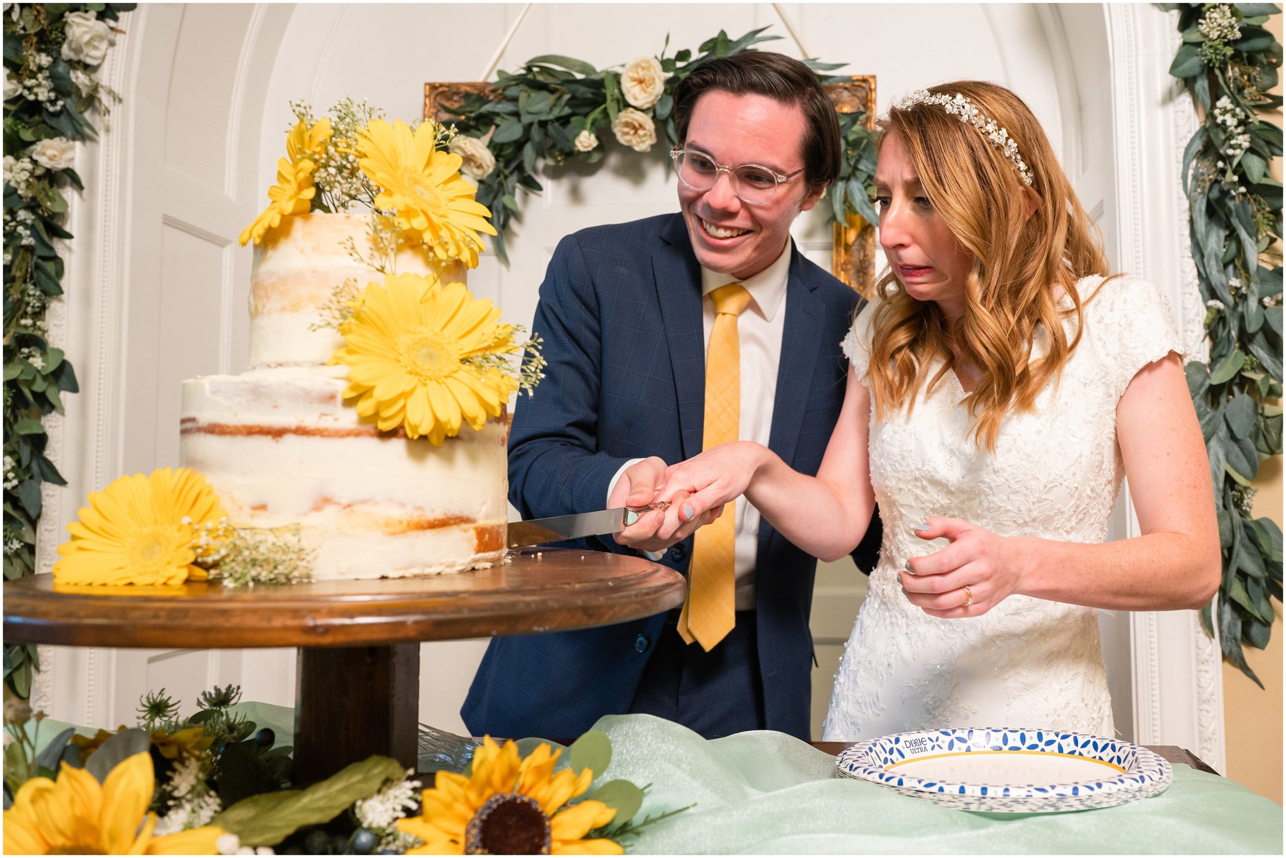 Cake cutting at reception | Payson Temple and White Willow Wedding | Jessie and Dallin Photography