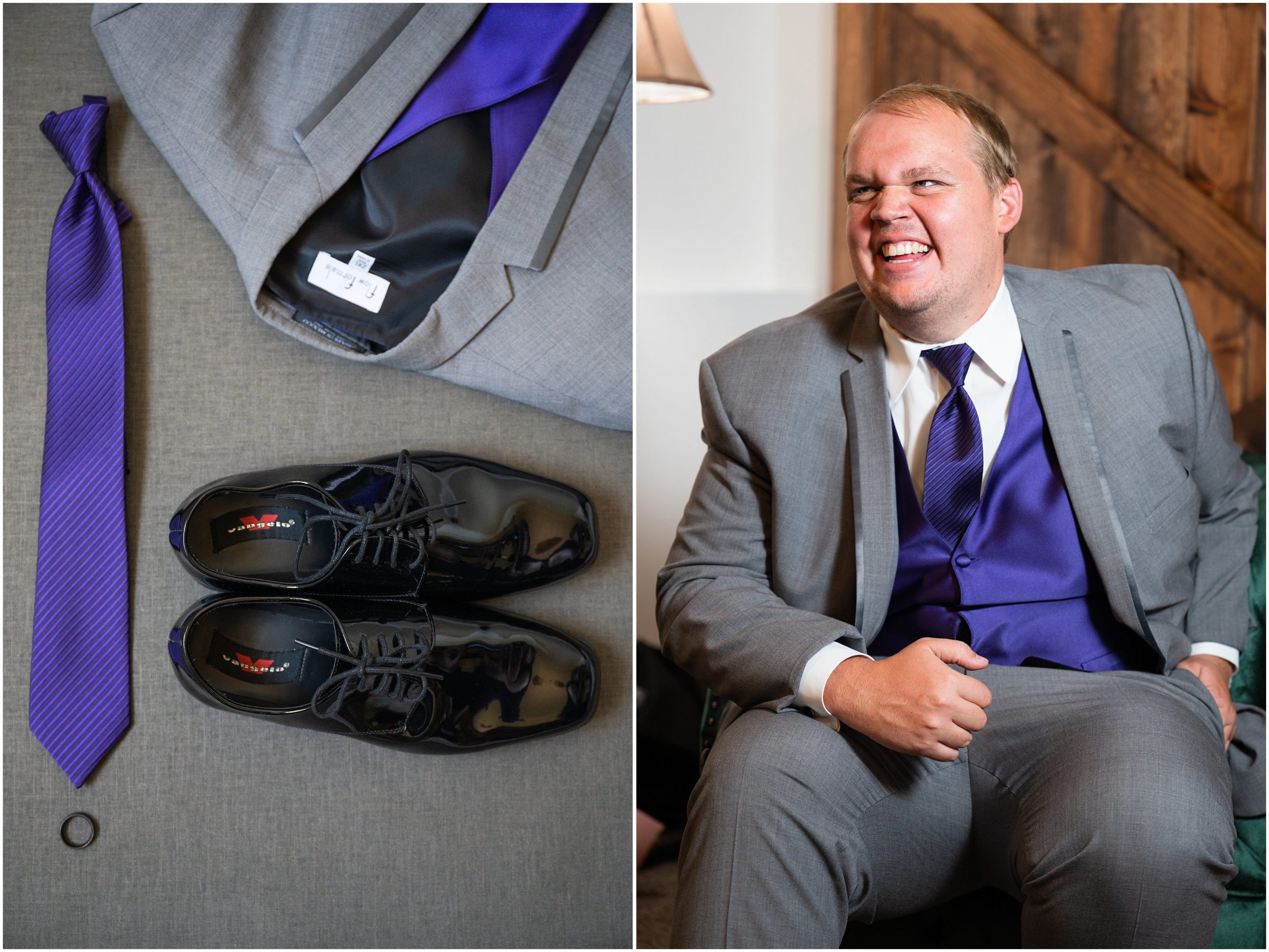 Groom and Groomsmen in grey suits getting ready | Orchid Inspired Summer Wedding at Oak Hills Utah | Jessie and Dallin Photography