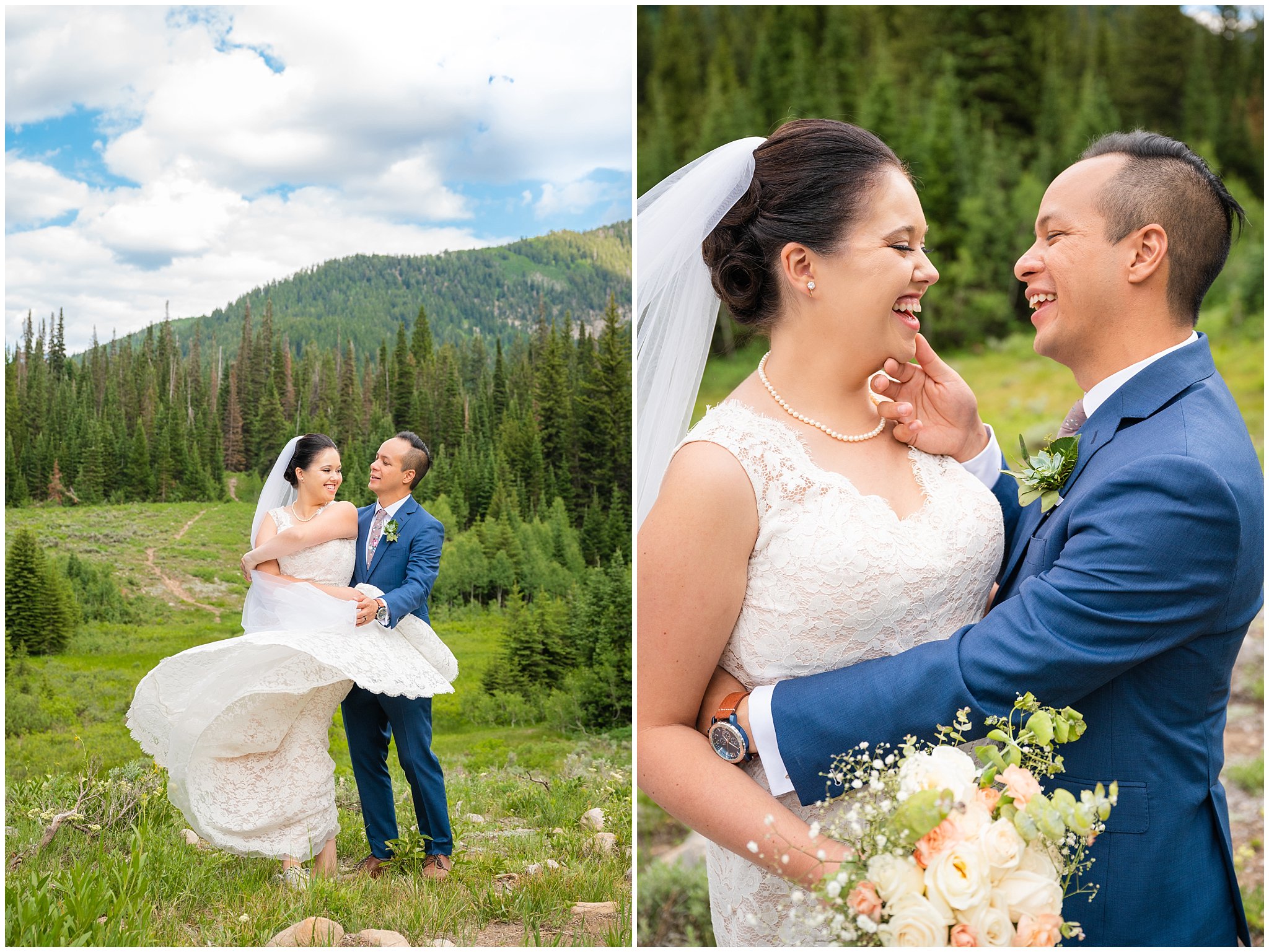 Bride and Groom portraits in the Utah Mountains at Jordan Pines | Cactus and Tropicals and Salt Lake Church Wedding | Jessie and Dallin Photography