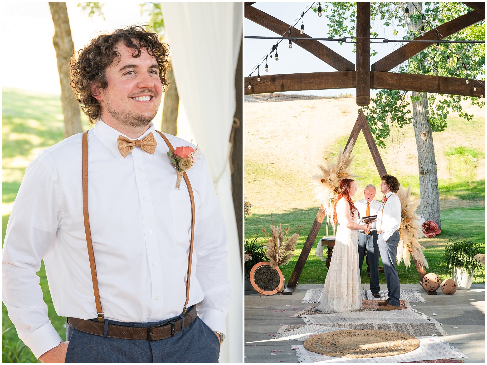 Wedding ceremony with boho decor at Lions Park in Cache Valley | Logan Utah Outdoor Summer Wedding | Jessie and Dallin Photography