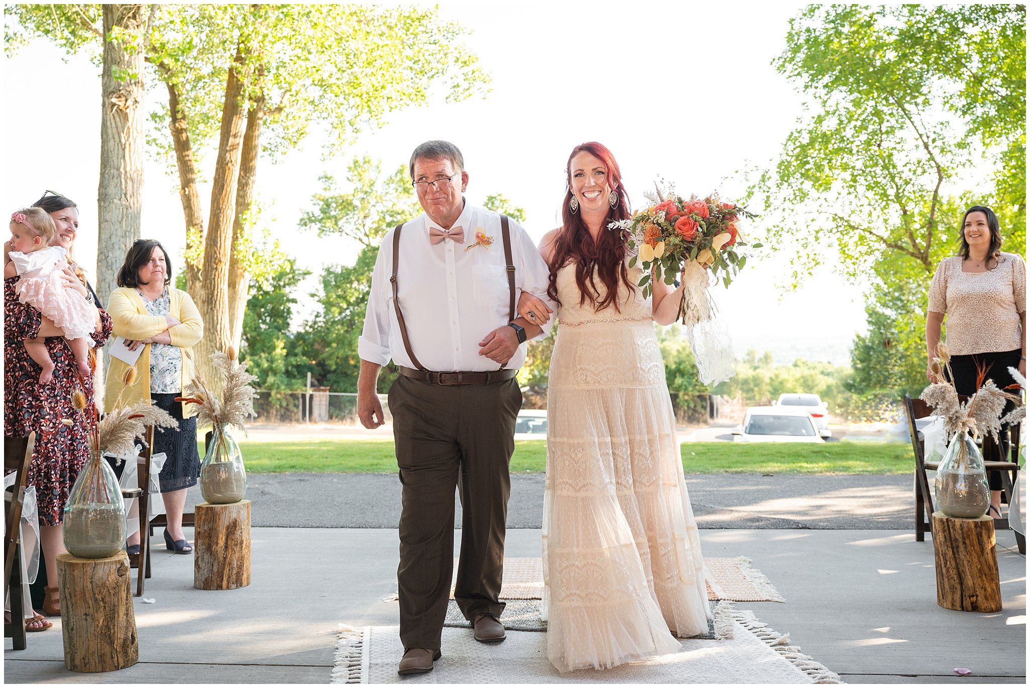 Wedding ceremony with boho decor at Lions Park in Cache Valley | Logan Utah Outdoor Summer Wedding | Jessie and Dallin Photography