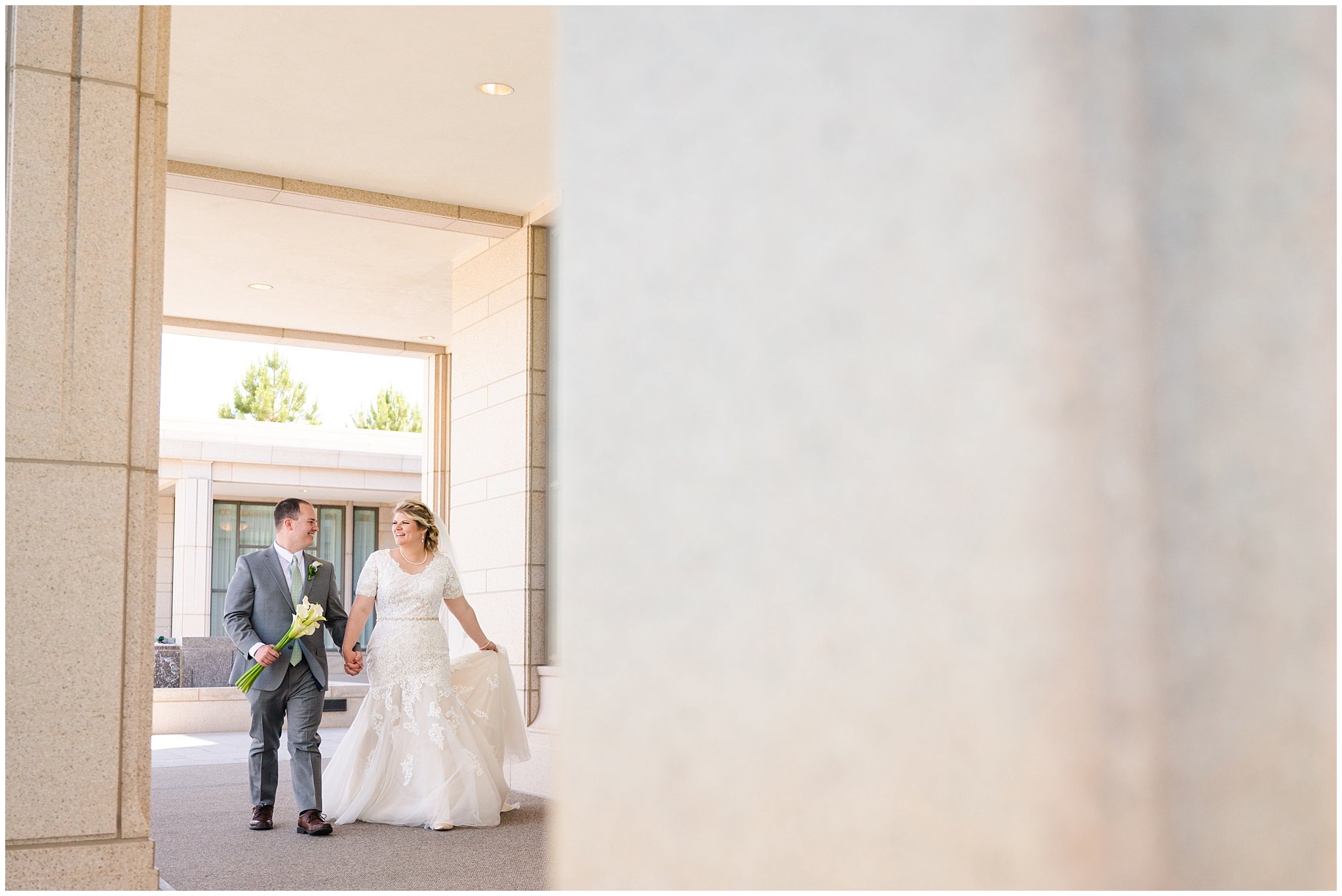 Bride and groom candid portraits at the temple | Oquirrh Mountain Temple and Millennial Falls Wedding | Jessie and Dallin Photography