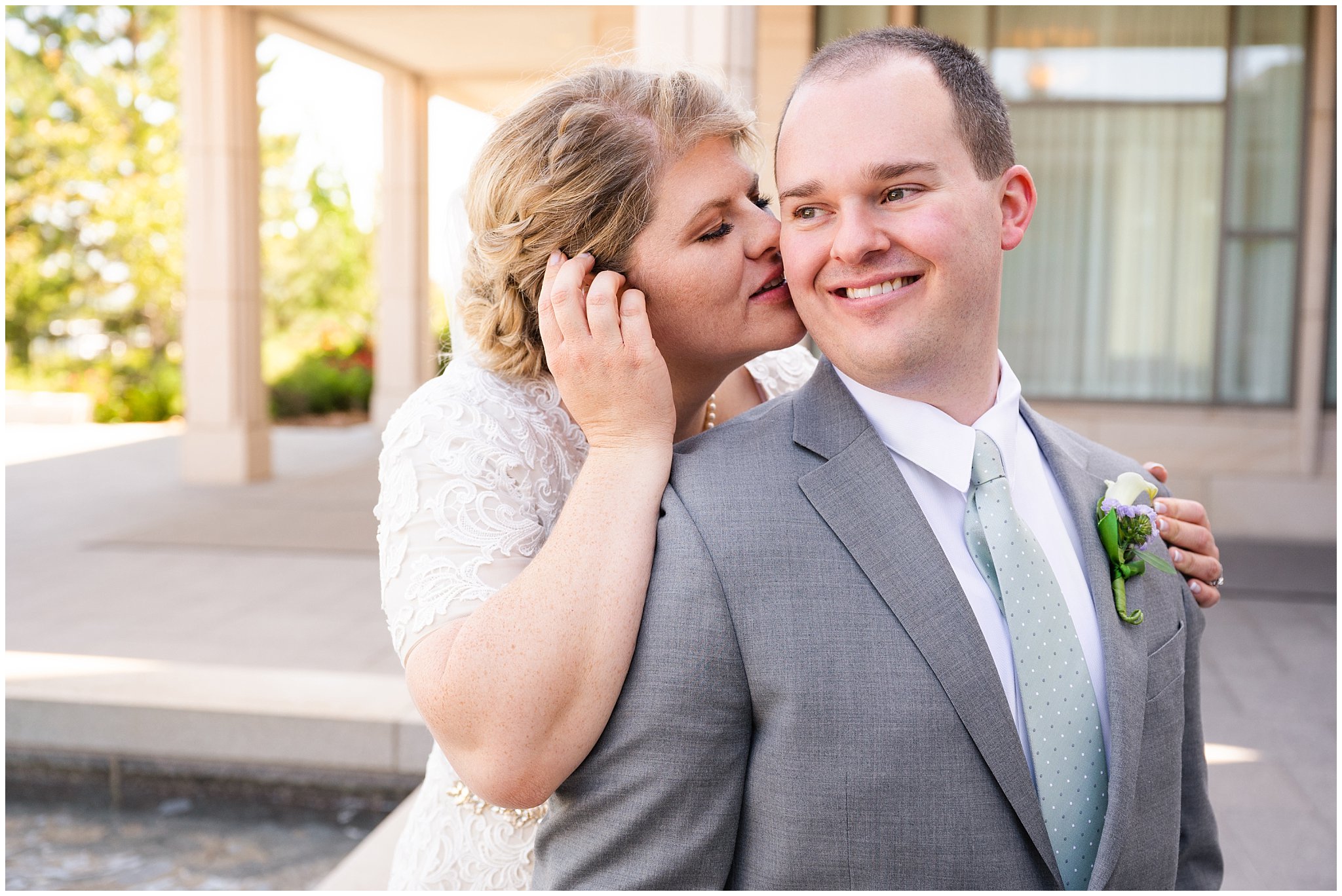 Bride and groom candid portraits at the temple | Oquirrh Mountain Temple and Millennial Falls Wedding | Jessie and Dallin Photography