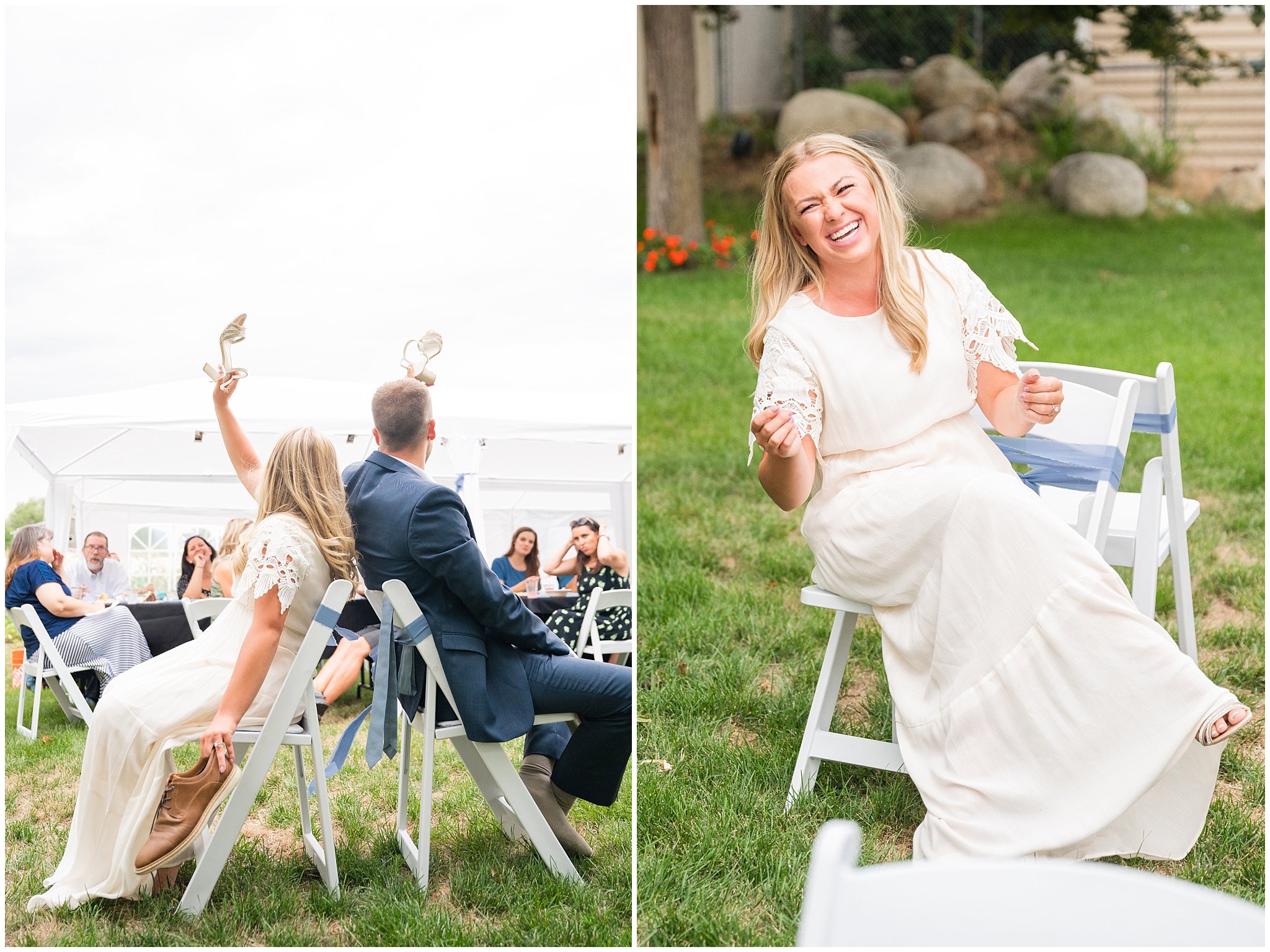 Backyard dinner and shoe game after wedding | Summer Carnival and Oquirrh Mountain Temple Wedding | Jessie and Dallin Photography