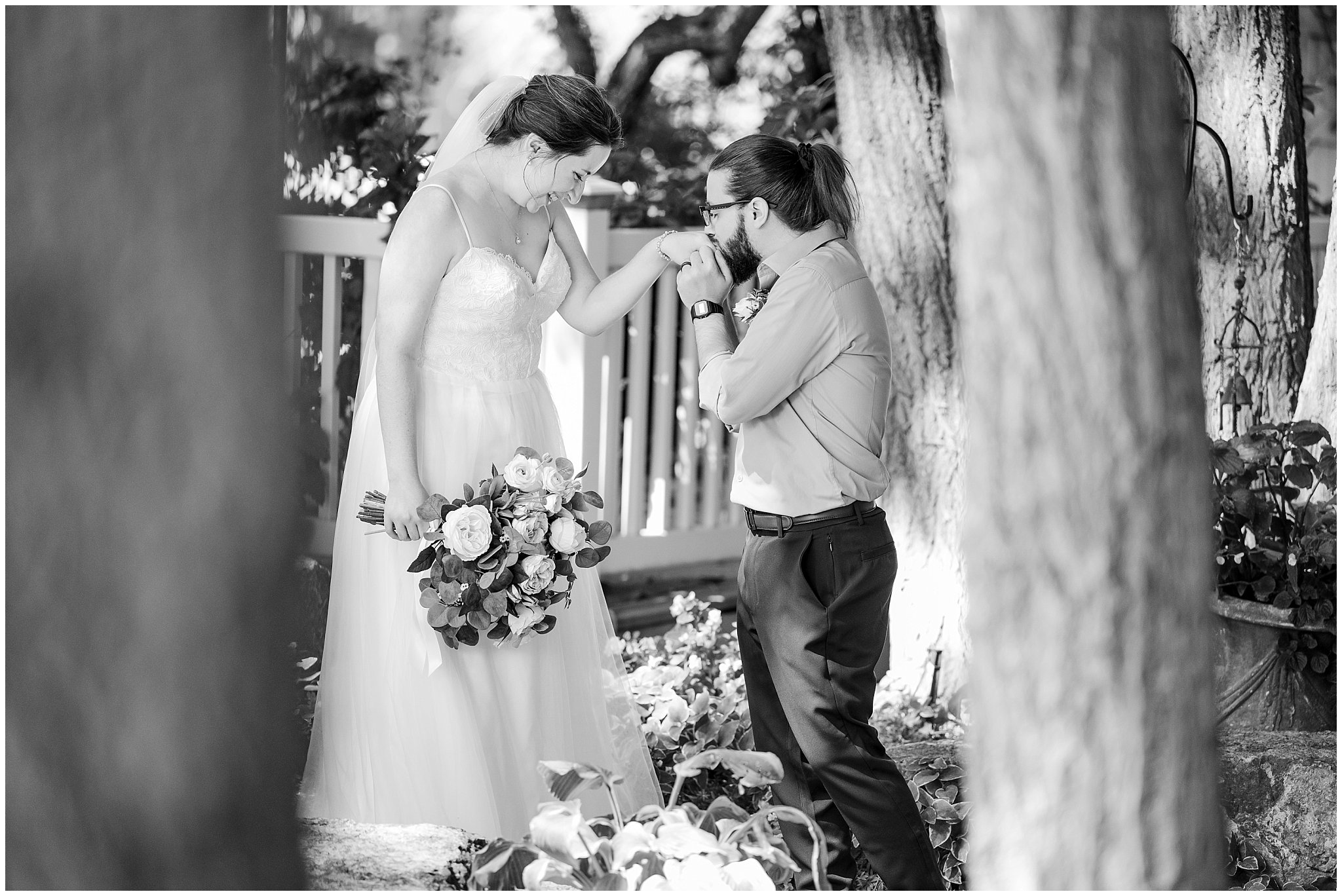 Bride and groom garden portraits | Intimate Utah Summer Garden Wedding | Jessie and Dallin Photography