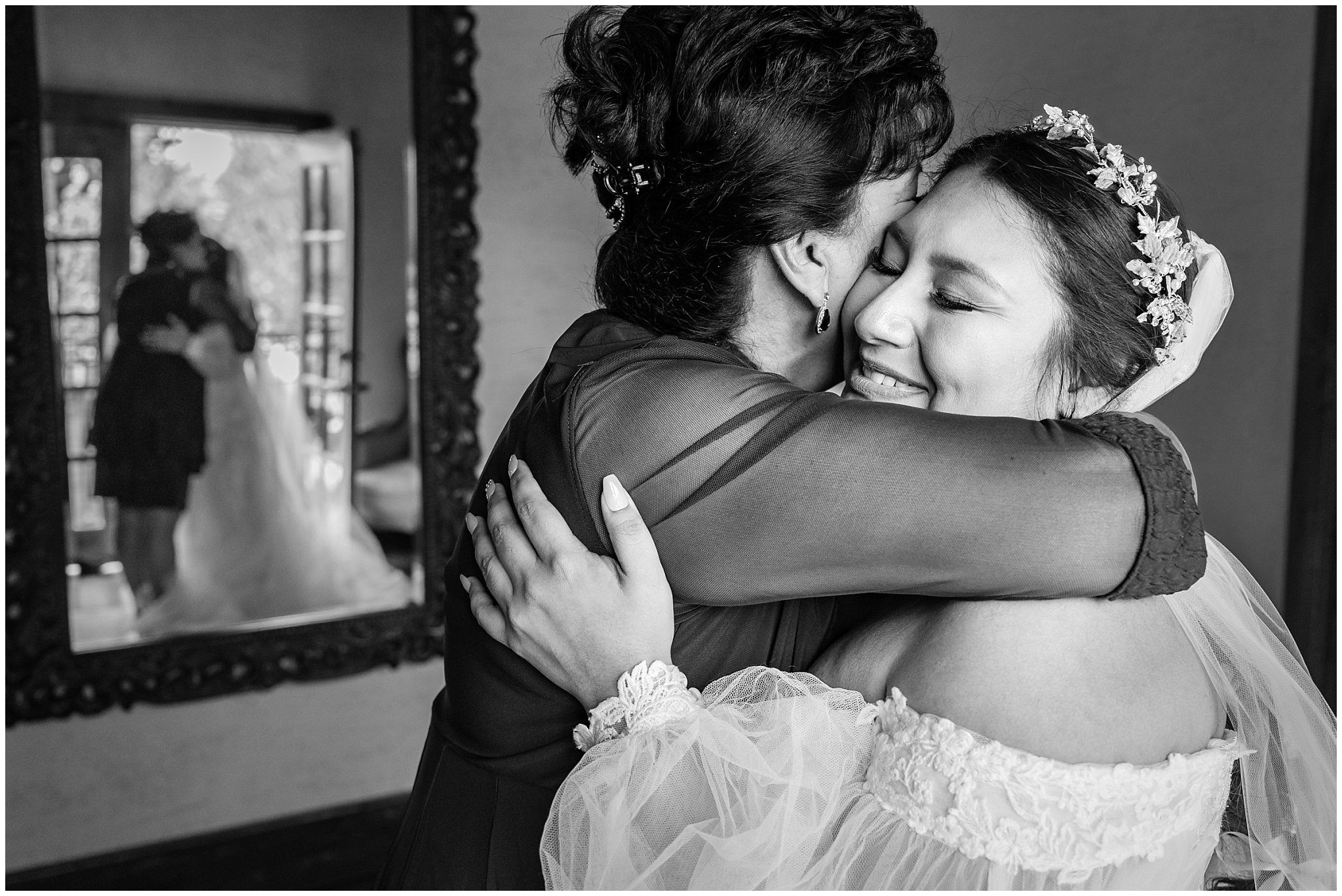 Bride and mom share a moment during getting ready | Wadley Farms Spring Castle Wedding