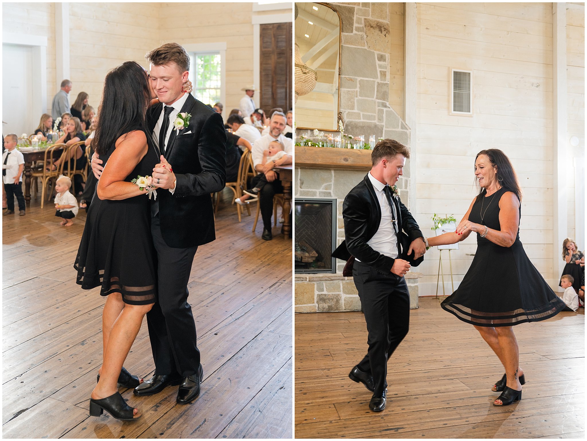 Wedding reception and dancing inside the barn at Walker Farms