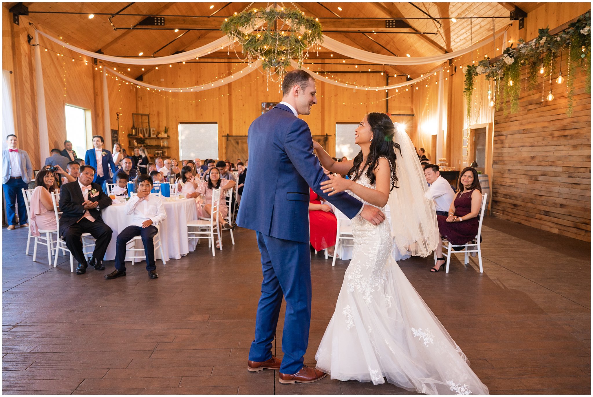 First dance, mother-son and father-daughter dances in the barn | Oak Hills Utah Destination Wedding | Jessie and Dallin Photography