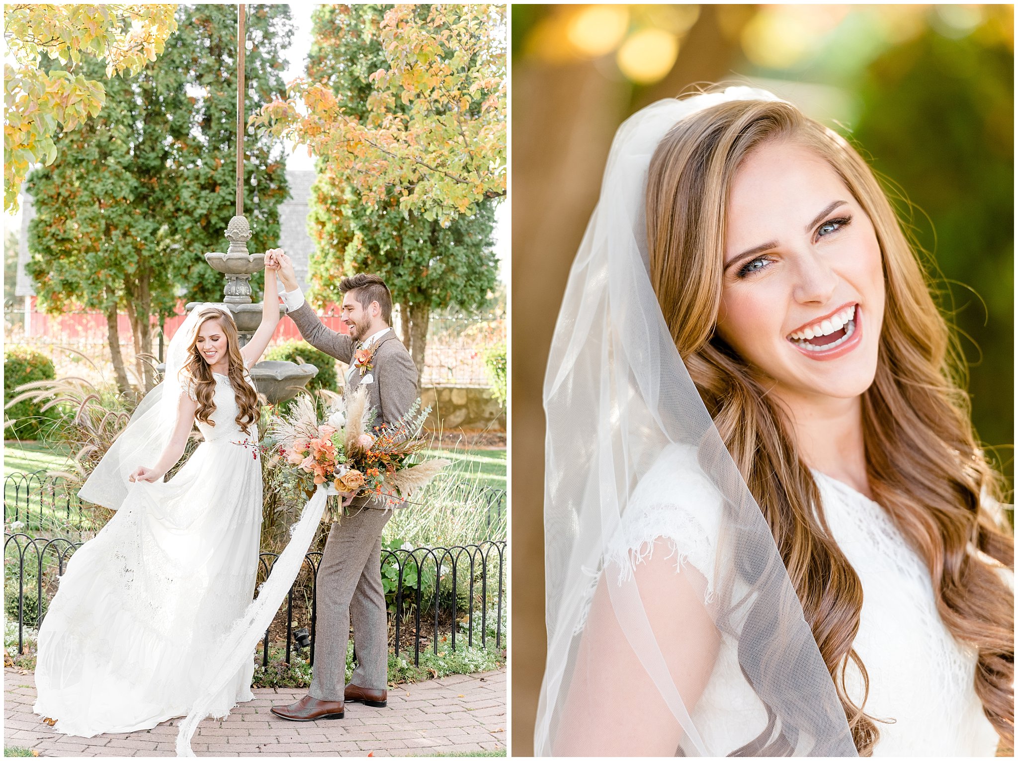 Bride and groom portraits | fun and happy bride and groom | Fall wedding inspiration at Wadley Farms in Utah | Jessie and Dallin Photography