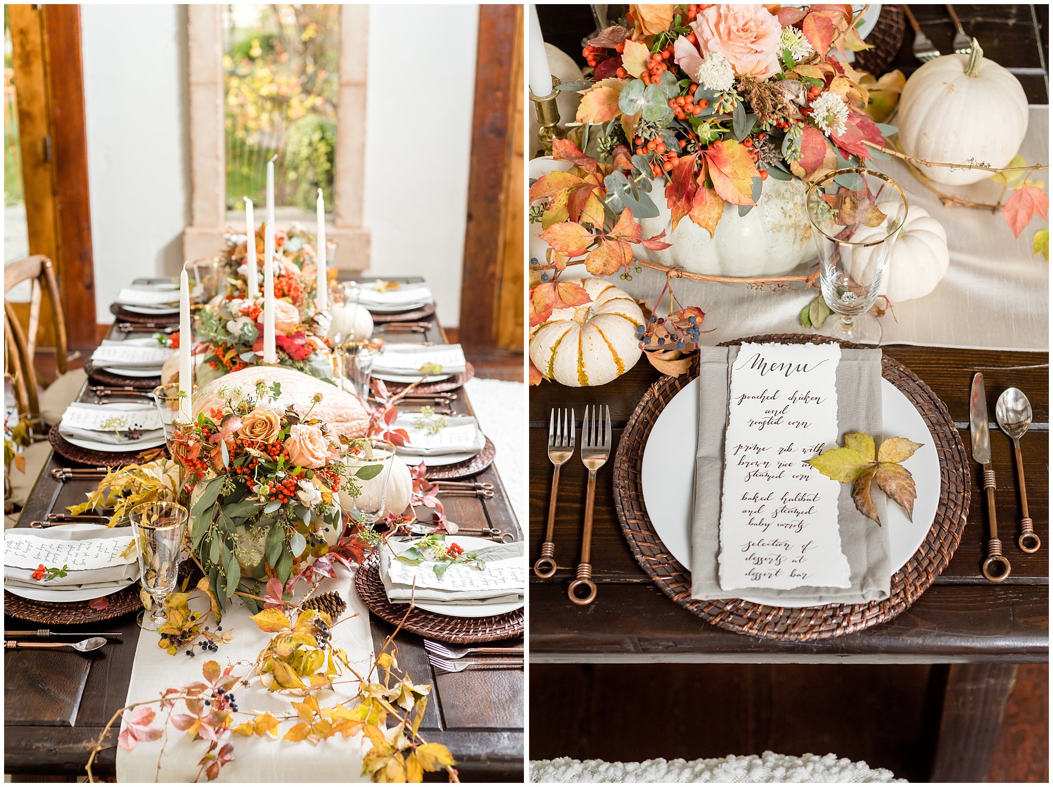 Fall wedding table setting and menu | Wadley Farms