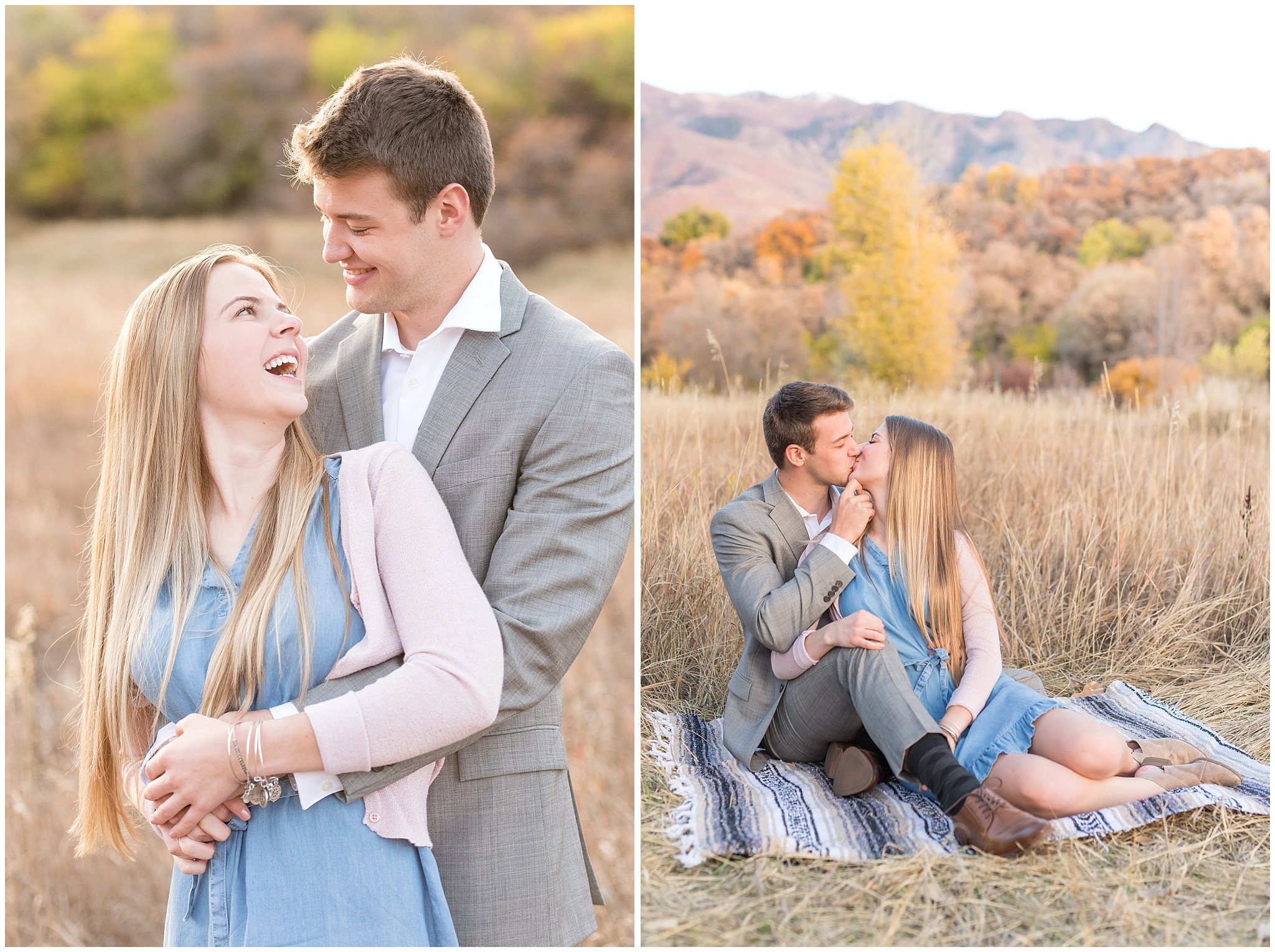 Couple wearing muted colors laughing and kissing | What to Wear for Your Engagement Session | Utah Wedding Photographers | Jessie and Dallin