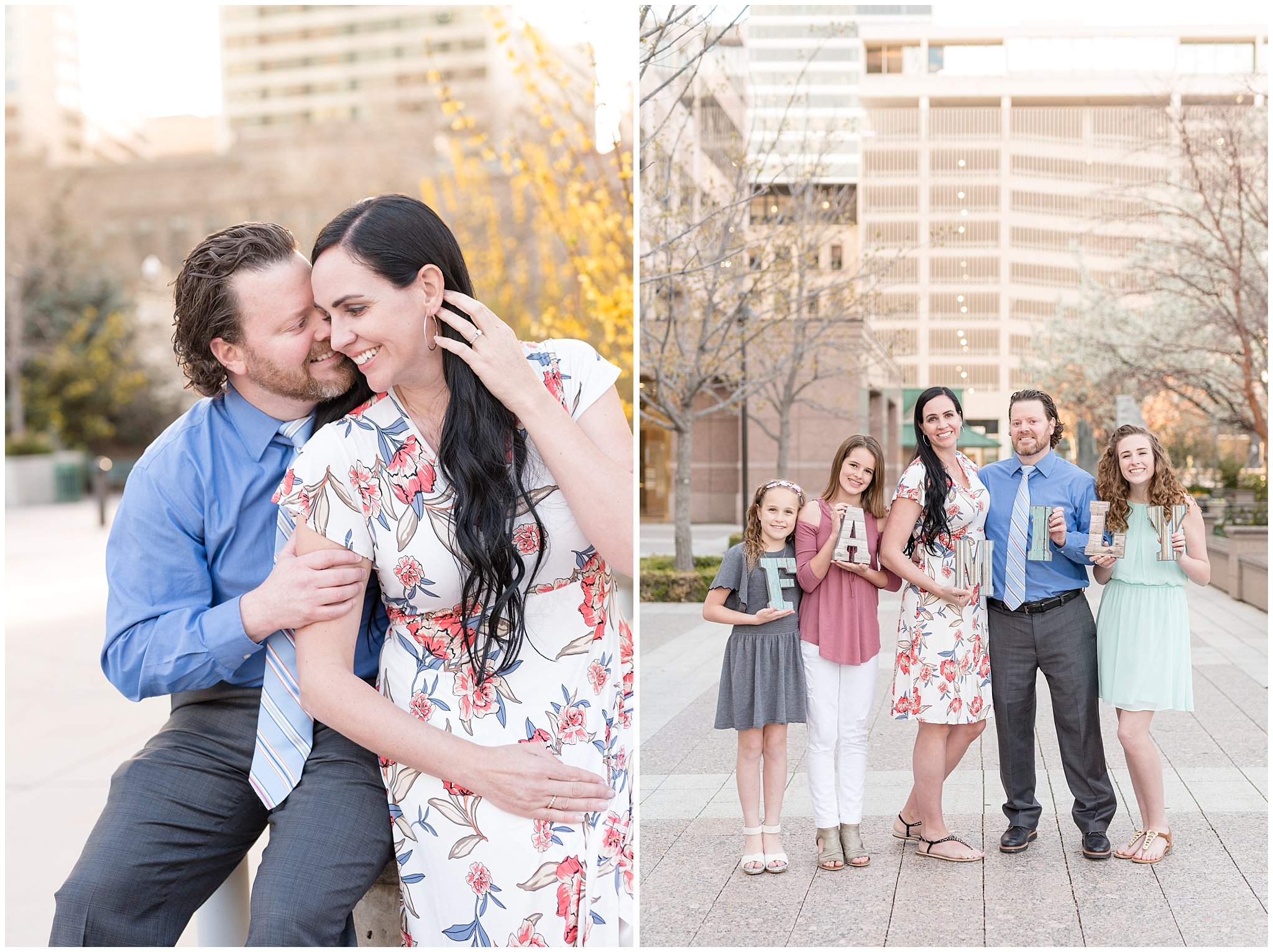 Family at the Gallivan Center downtown Salt Lake | Utah Family photographers | light colors