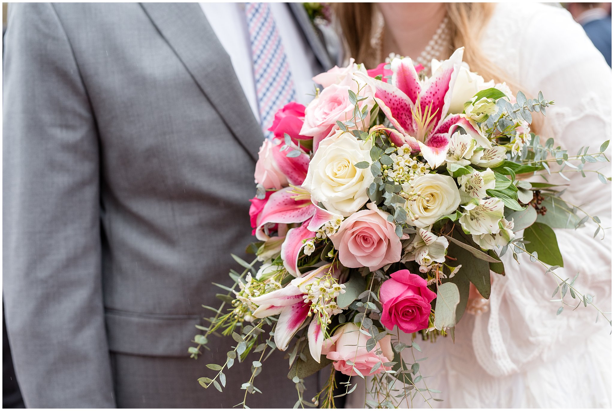 Salt Lake Temple spring wedding | bride and groom exit | Rose, raspberry, and navy wedding