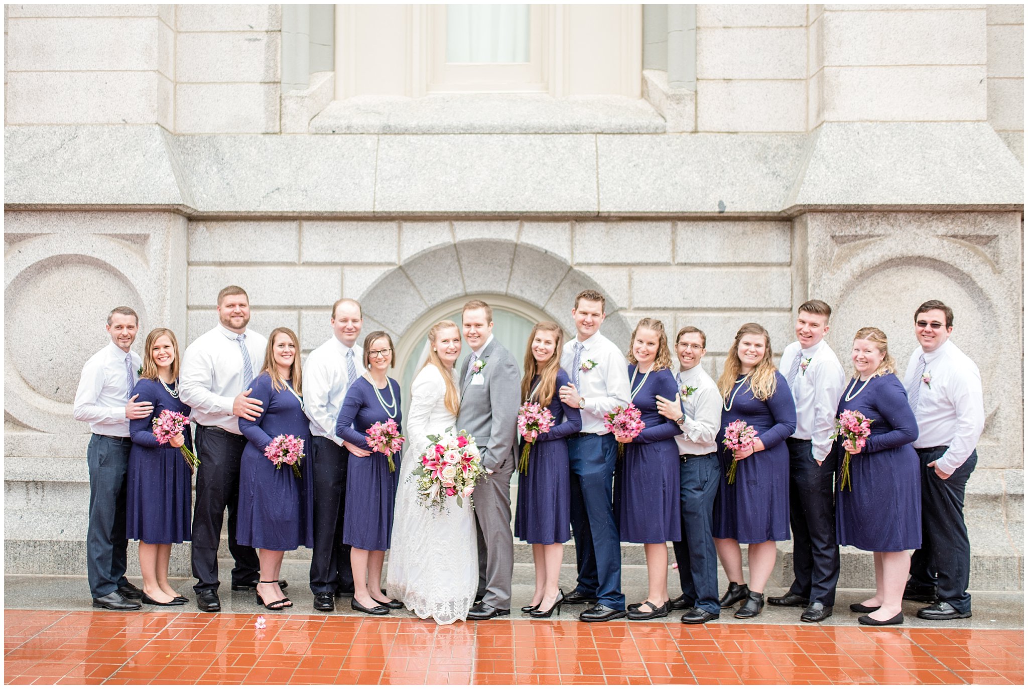 Salt Lake temple bridal party pictures | spring utah wedding | rose, raspberry, and navy wedding