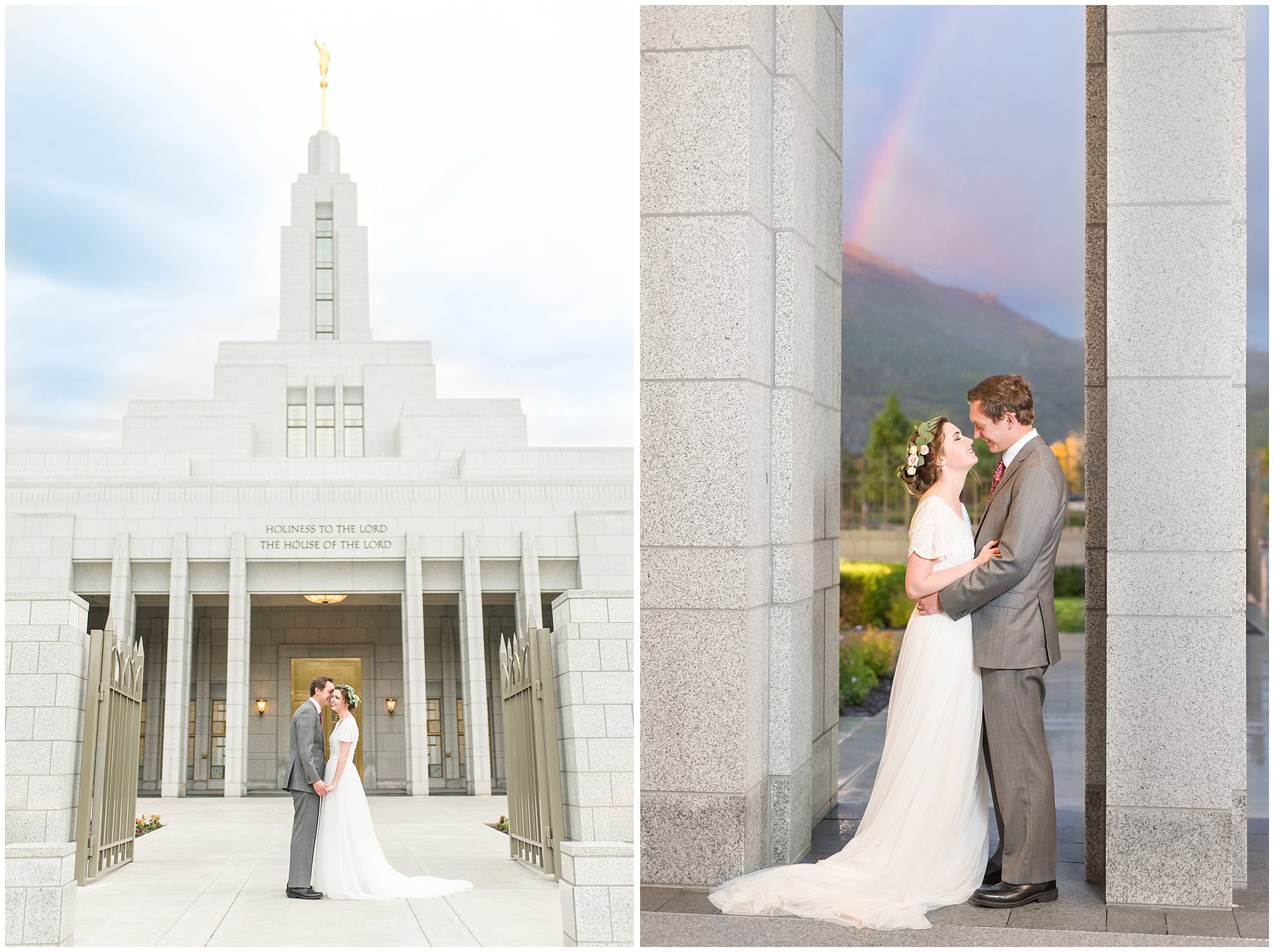 Bride and Groom with Rainbow at the Draper Temple | 5 Reasons to do a Formal Session | Jessie and Dallin Photography