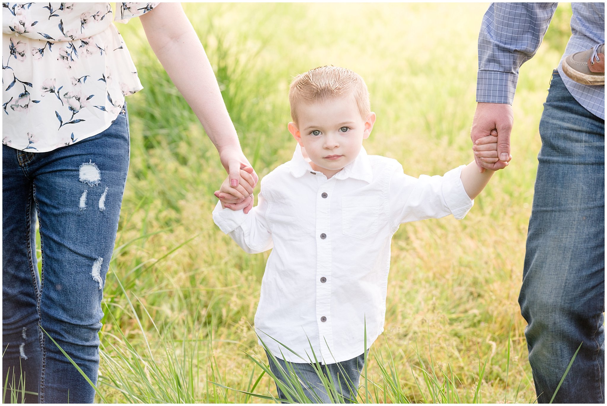 Family walking with three kids photography in the woods