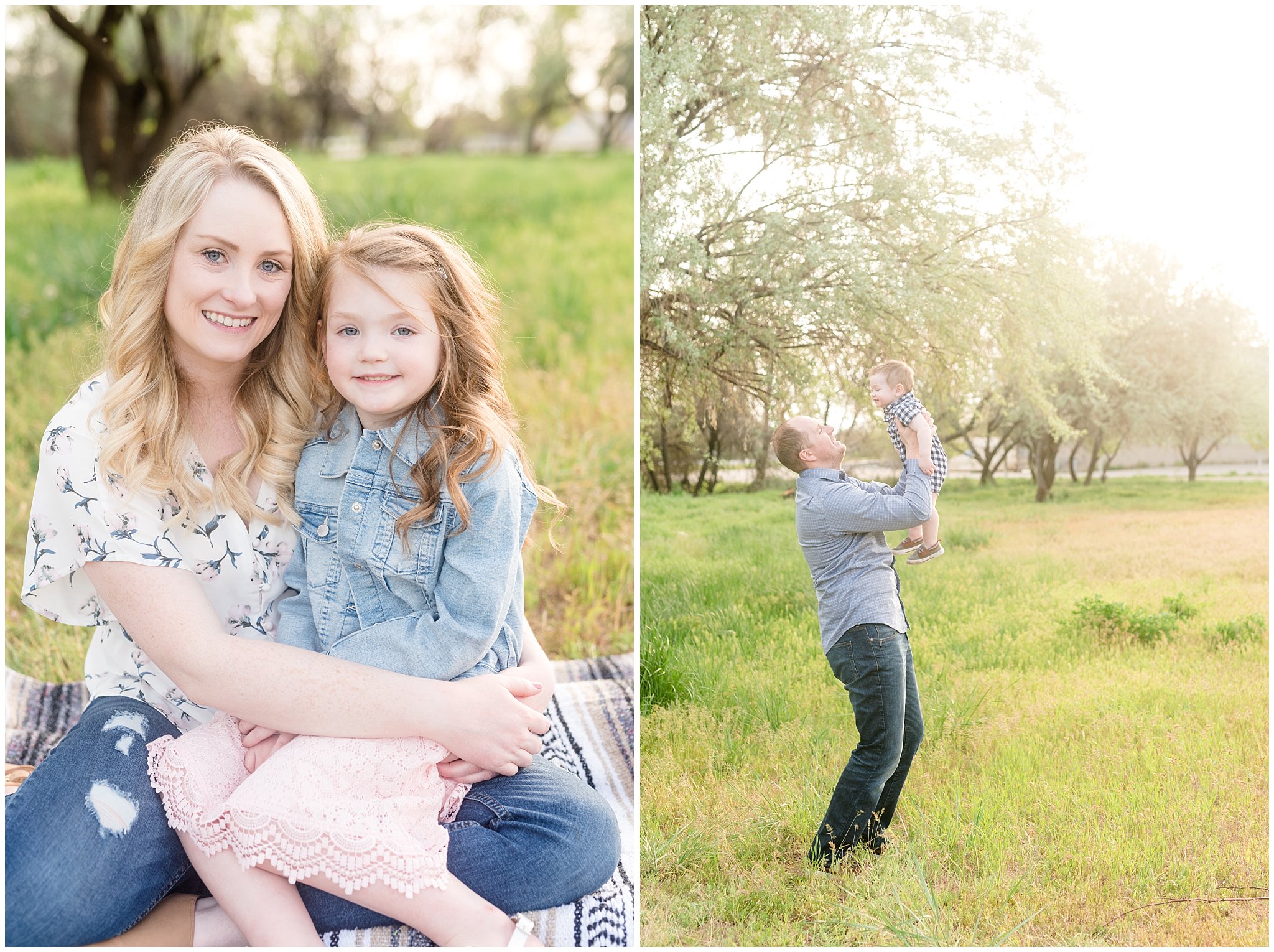 Mother daughter and father son photography in the woods