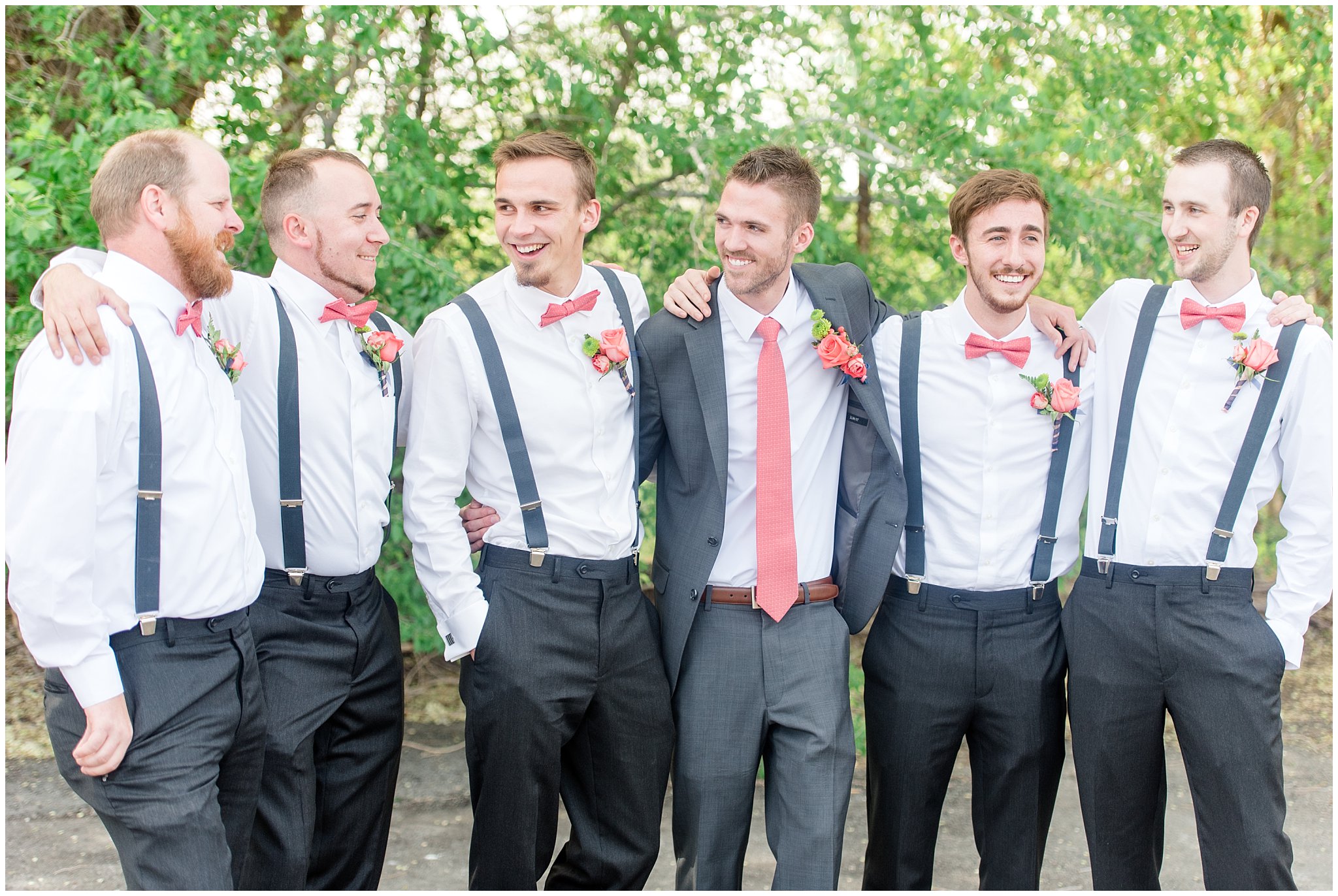 Salt Lake spring reception | candid groomsmen pictures | coral and grey wedding