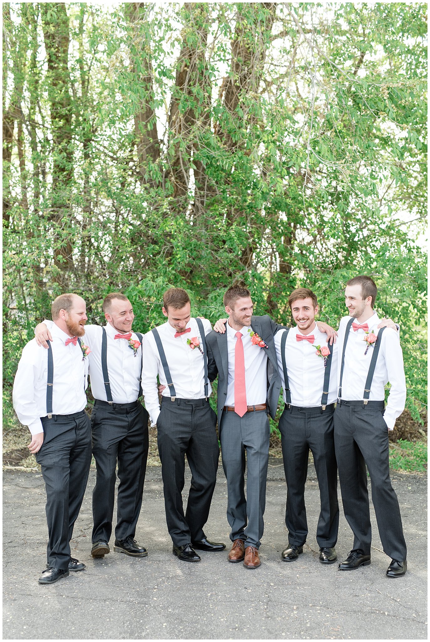 Salt Lake spring reception | candid groomsmen pictures | coral and grey wedding