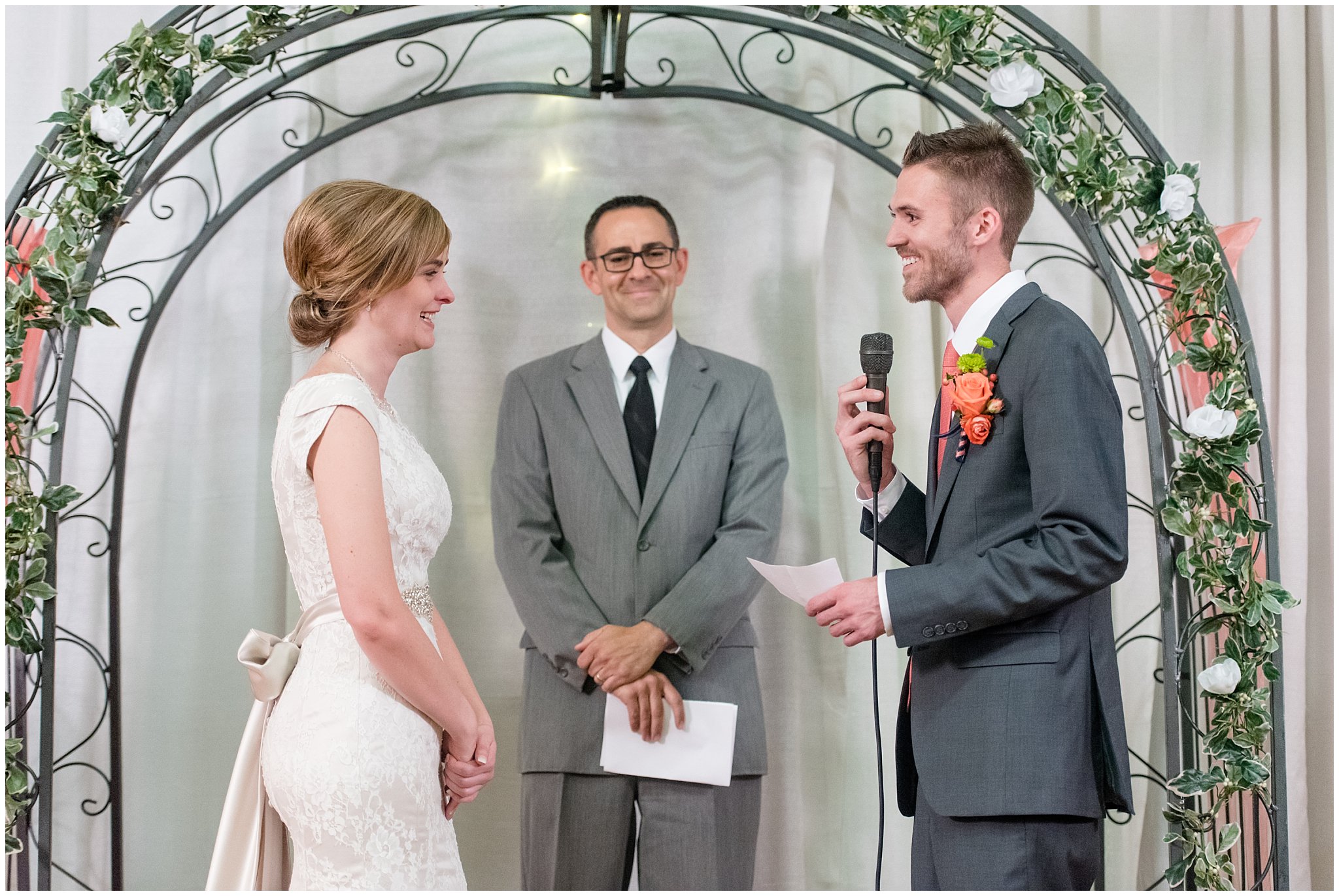 Salt Lake LDS ring ceremony | coral and grey wedding
