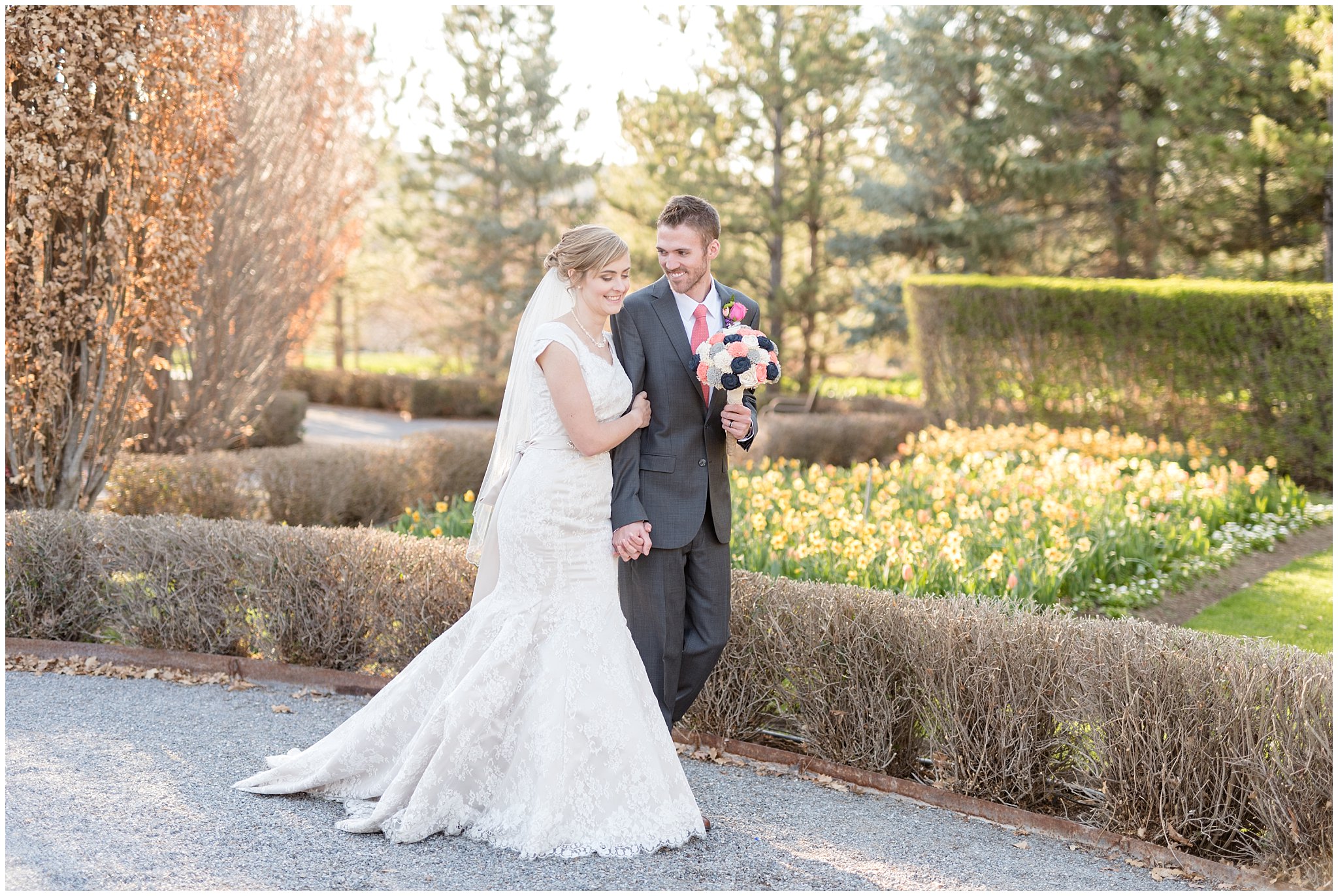 Thanksgiving Point Wedding | Spring Bride and Groom portrait with tulips