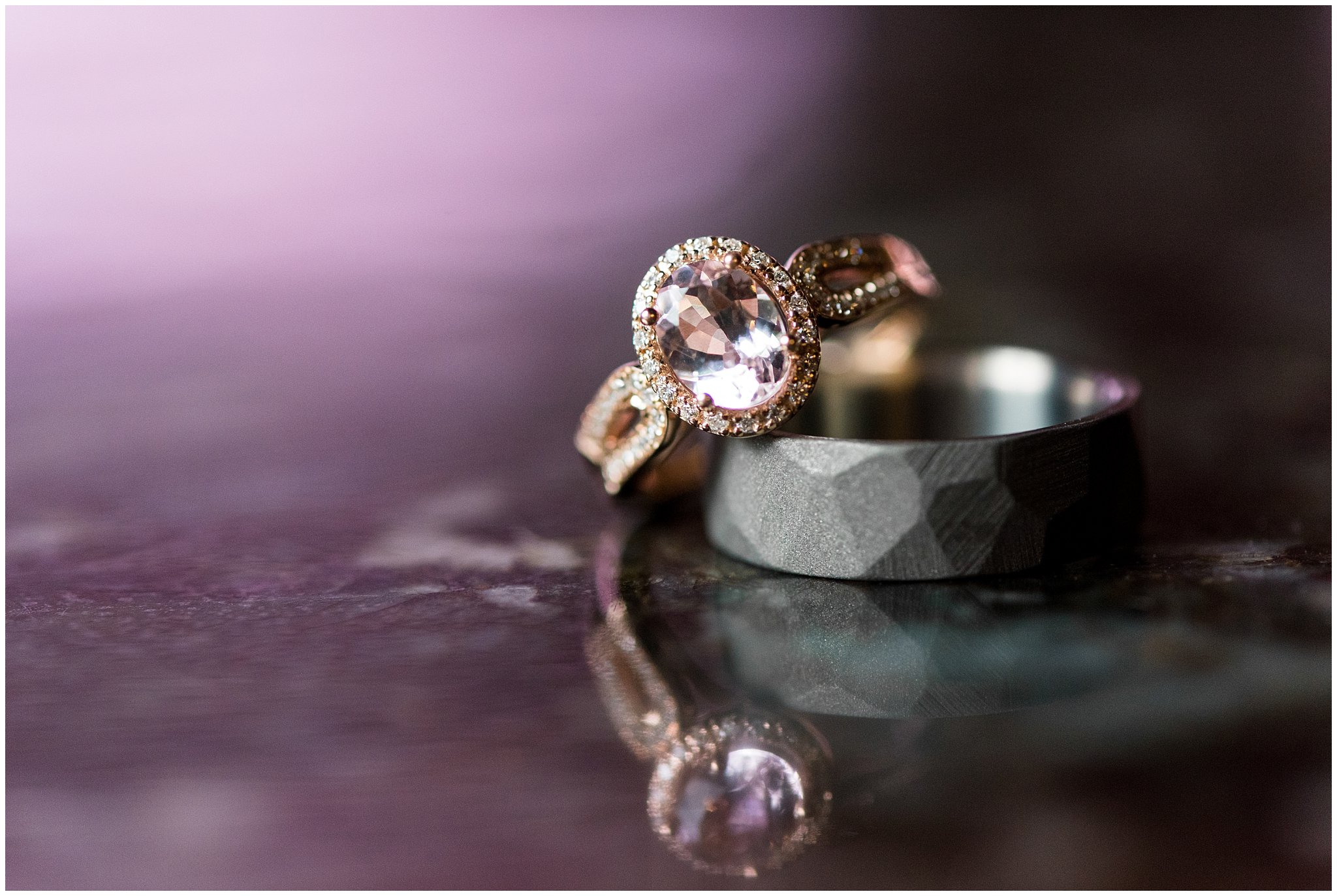 Purple, grey and rose gold ring shot | Talia Event Center