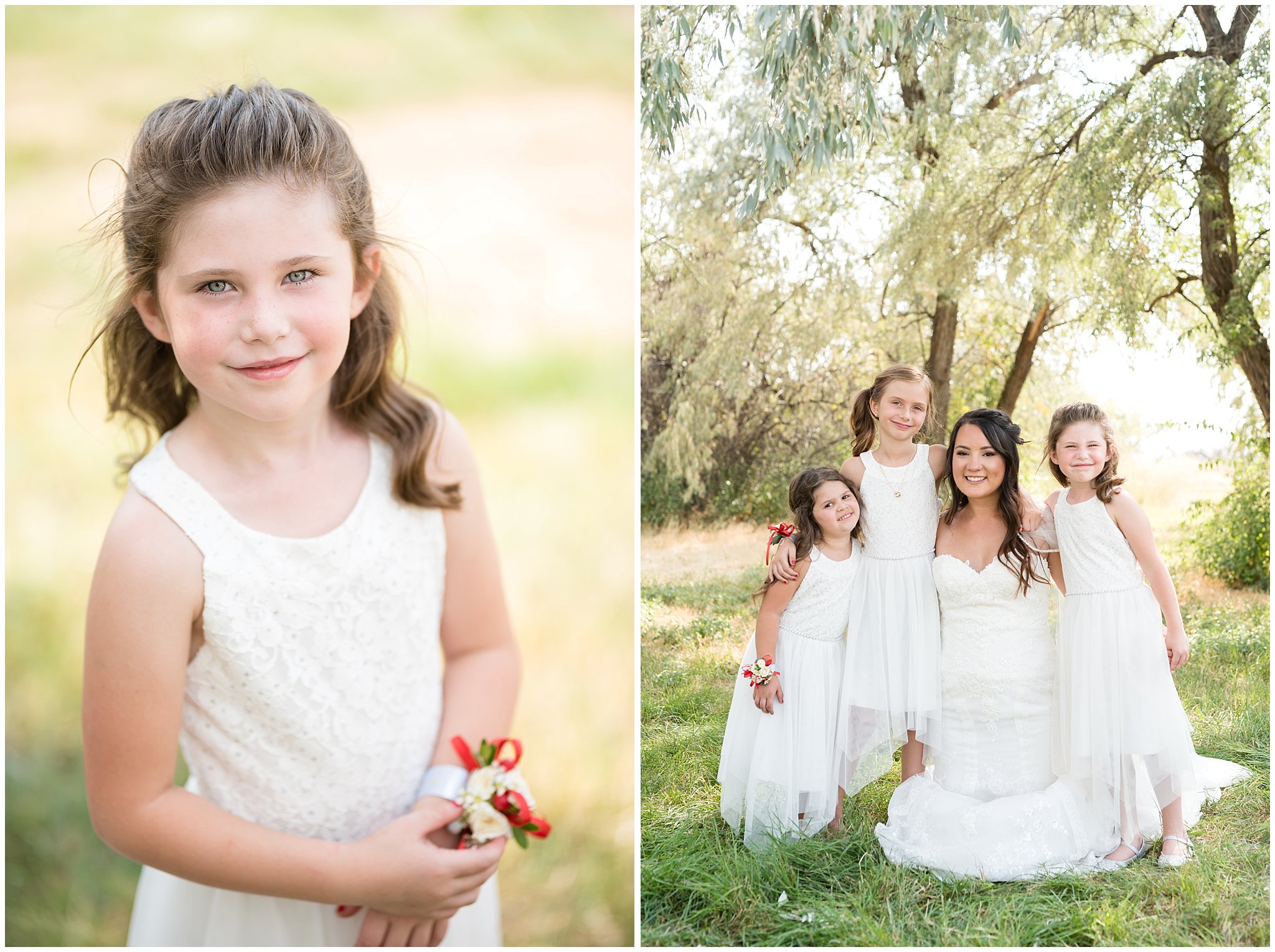 Red and white outdoor wedding | Bride and flower girls | Davis County Outdoor Wedding | Jessie and Dallin Photography