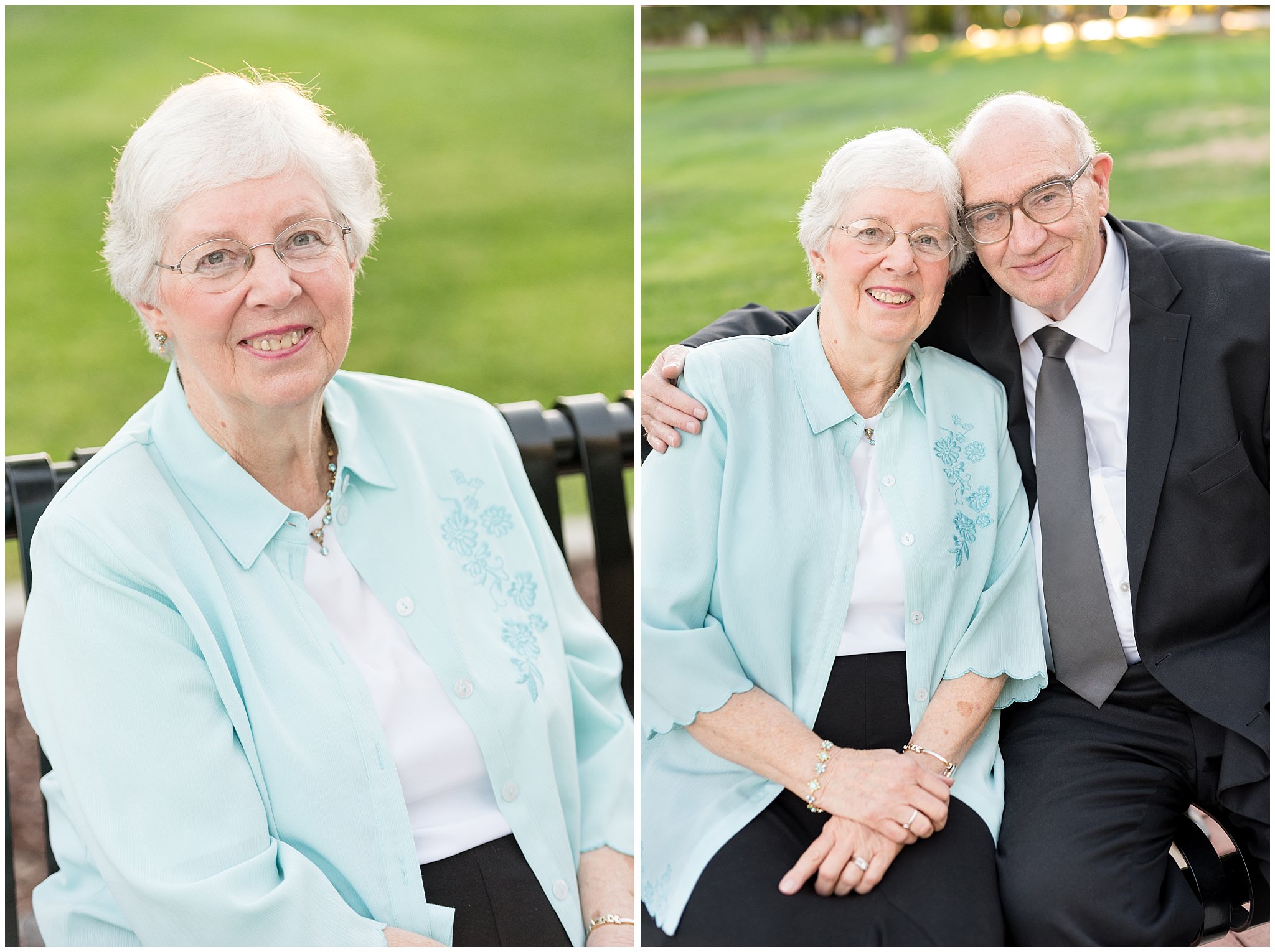 Grandparents sitting on a bench | Layton Commons Park | Layton Couples Photographer | Jessie and Dallin