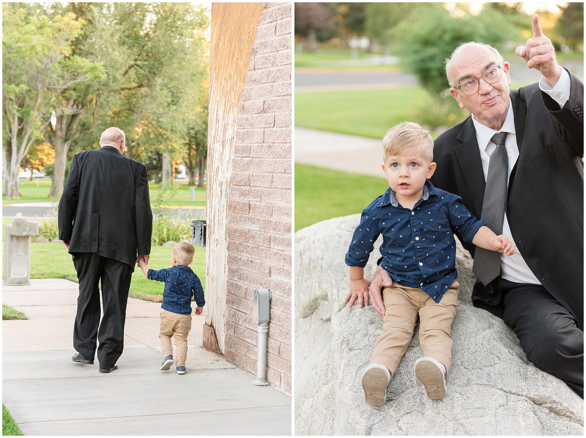 Grandpa and grandson at the park candid | Layton Commons Park | Layton Couples Photographer | Jessie and Dallin