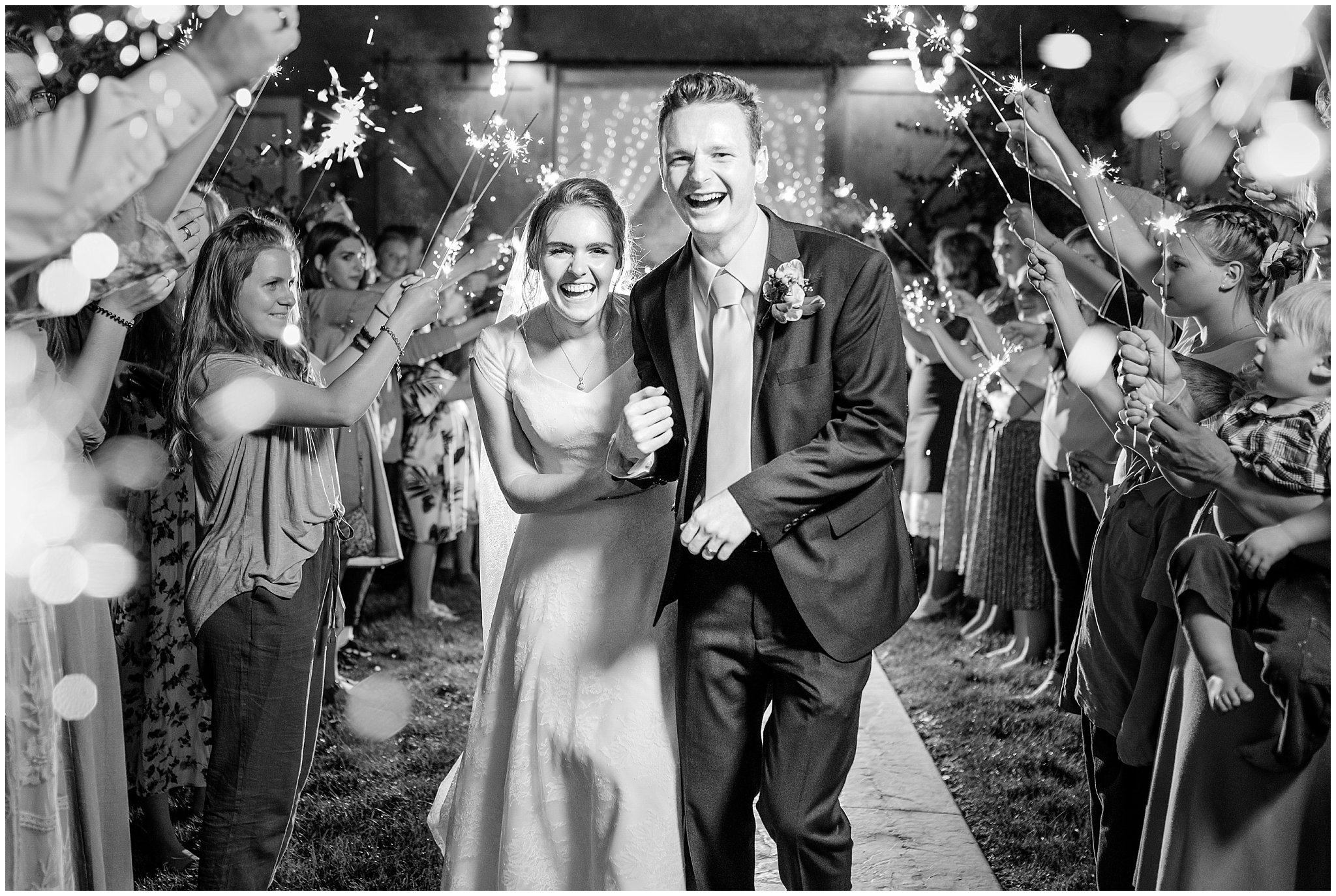 Sparkler Exit from Oak Hills barn | Jessie and Dallin Photography