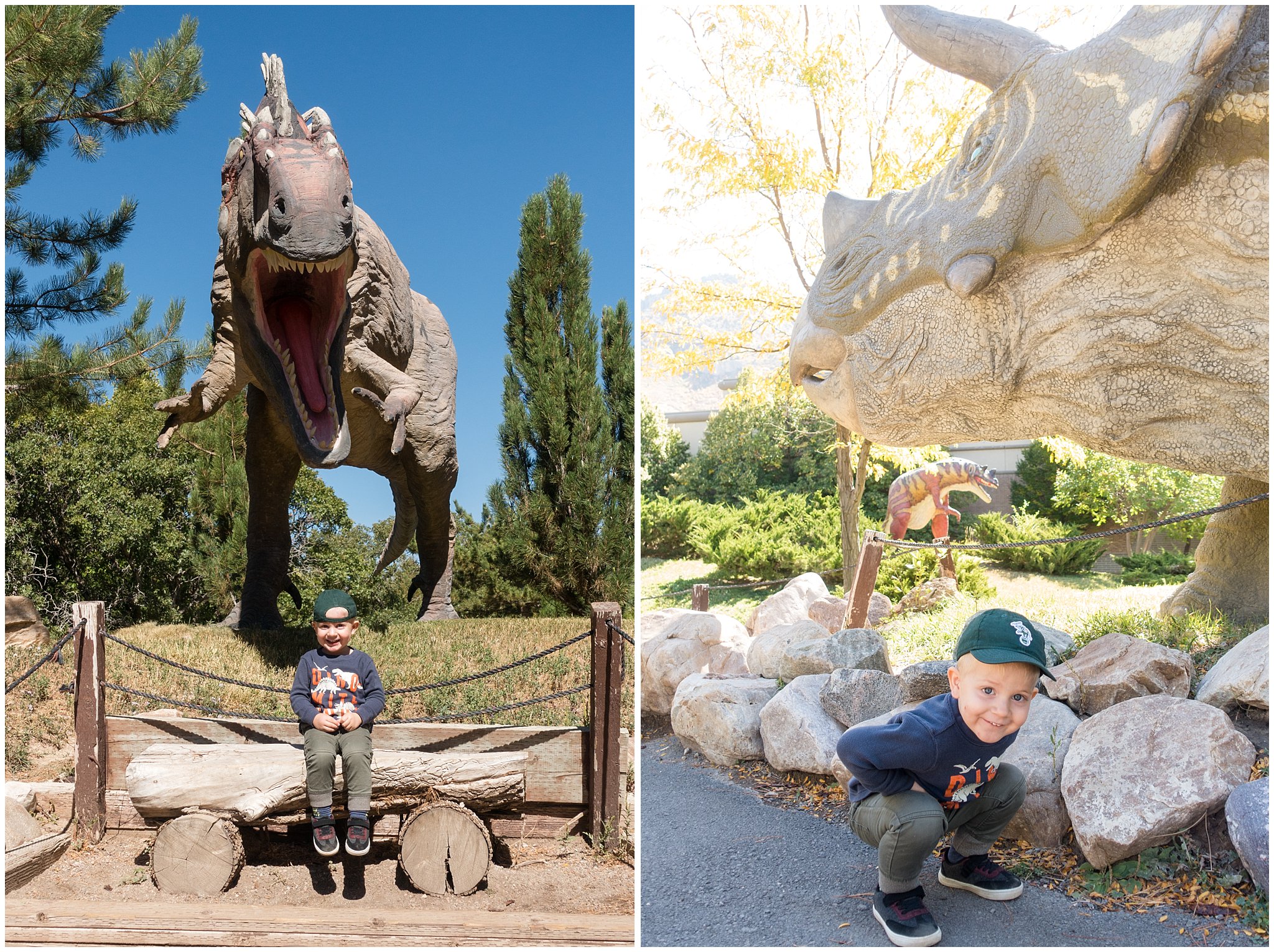 Liam smiling by dinosaurs | Fun Friday - Dinosaur Park | Ogden, Utah | Jessie and Dallin