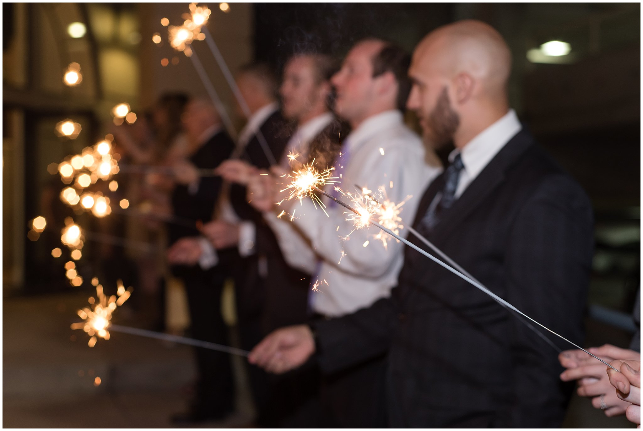 Close up of sparklers during exit | The Grand View venue | Utah Wedding Photographers | Jessie and Dallin