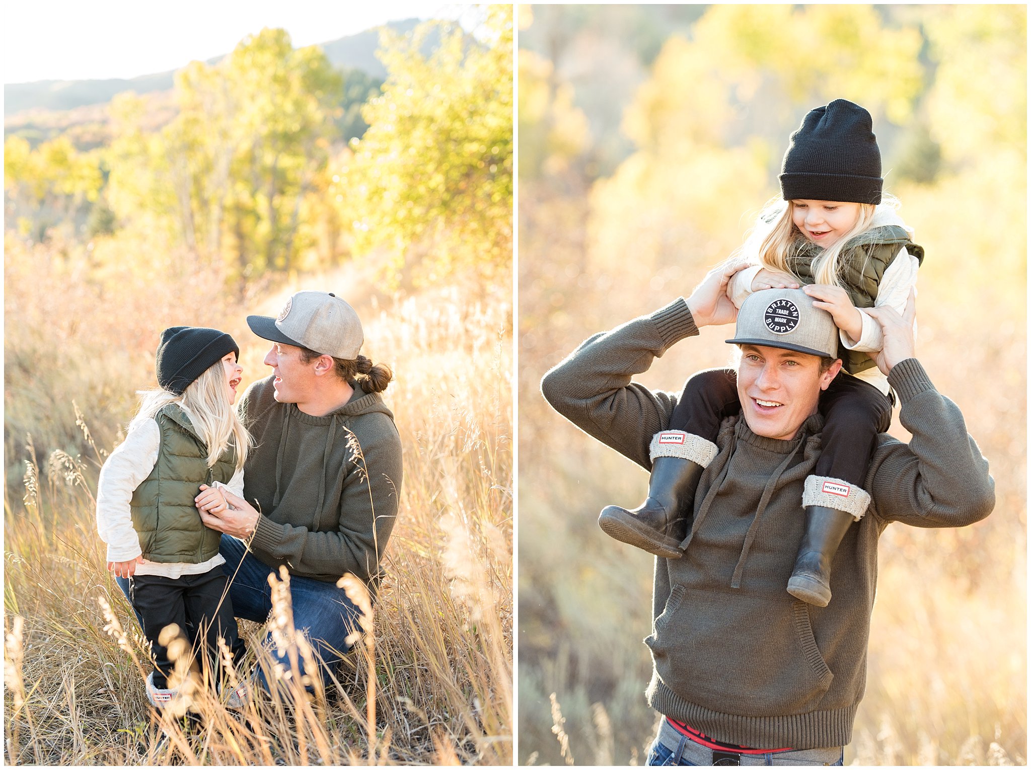 Dad and son having fun and a piggy back ride | Fall Family Pictures in the Mountains | Snowbasin, Utah | Jessie and Dallin