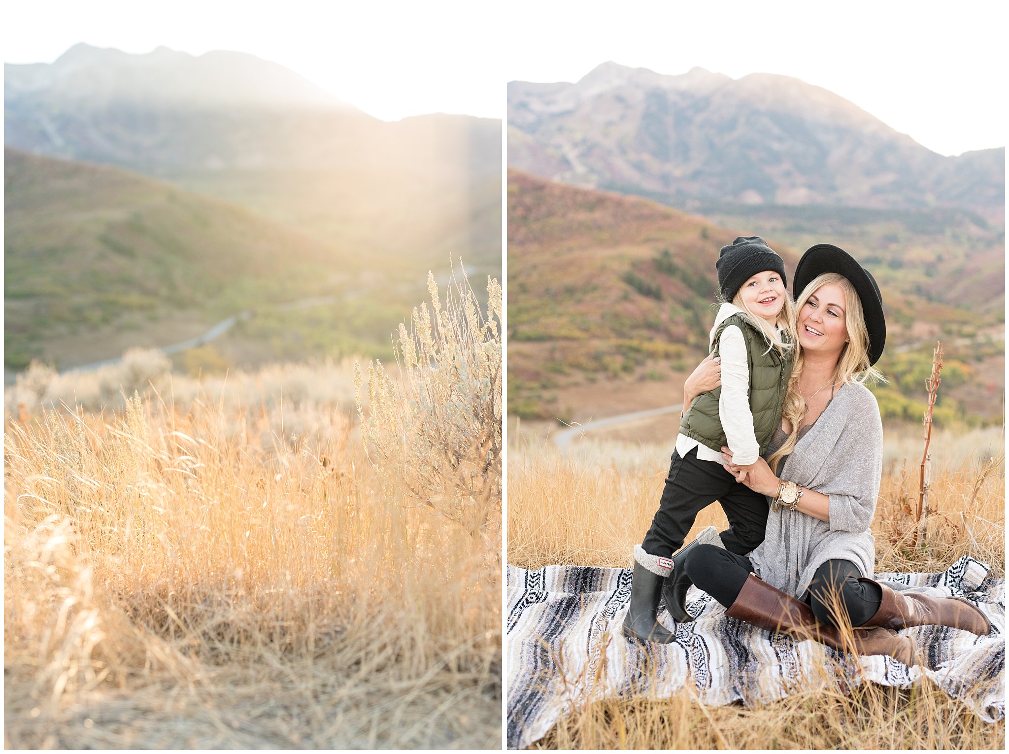 Mother and son in from of fall Utah mountains | Fall Family Pictures in the Mountains | Snowbasin, Utah | Jessie and Dallin