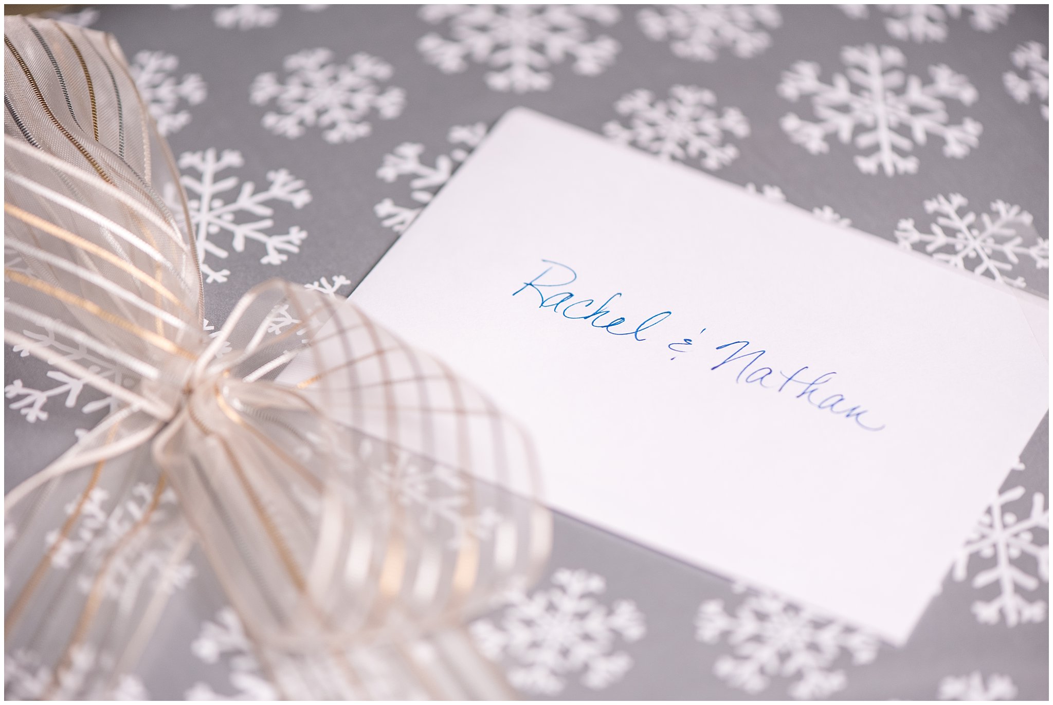 Card on top of wedding gifts | Ogden Temple Winter Wedding | Emerald Green and Pink Wedding | Jessie and Dallin Photography