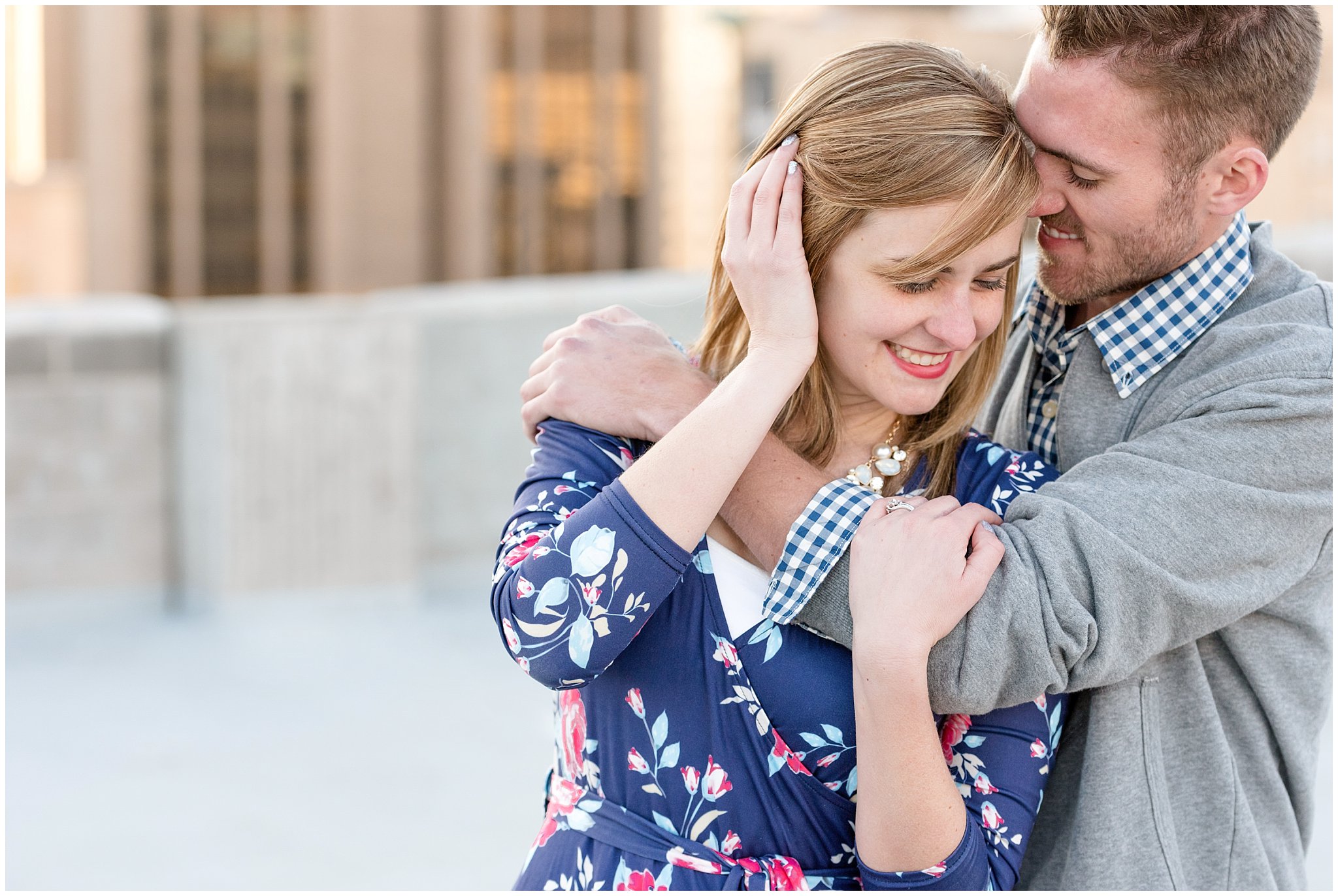 Salt Lake City rooftop engagement | Couple on a rooftop | Jessie and Dallin Photography