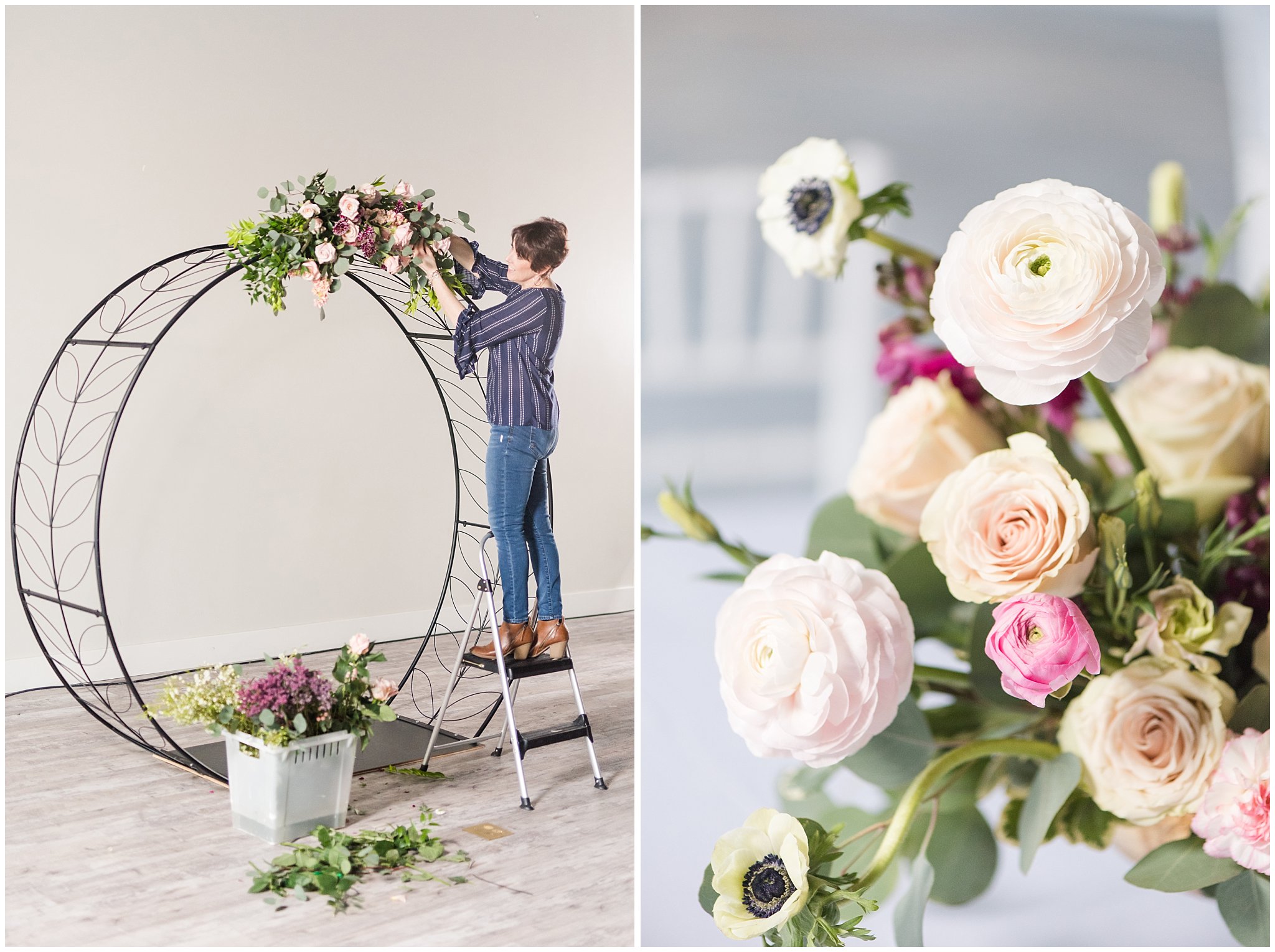 Florist setting up floral arch | 5 Tips to Find the Wedding Vendors That Are Right For You | Utah Wedding Photographers | Jessie and Dallin Photography