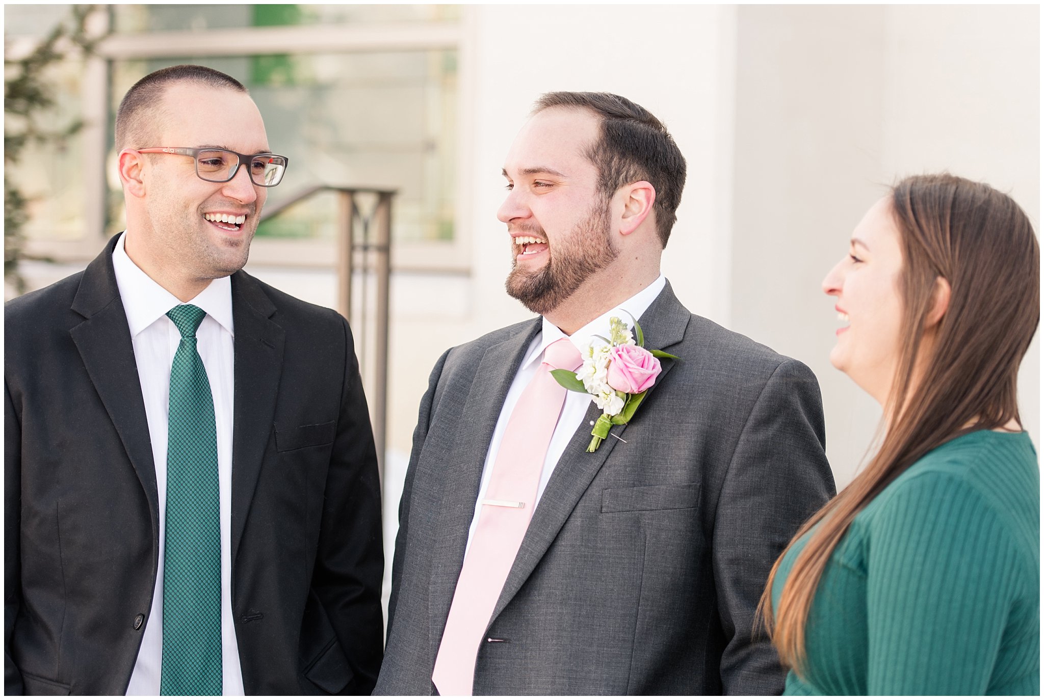 Groom laughing with siblings | Ogden Temple Wedding | Jessie and Dallin Photography