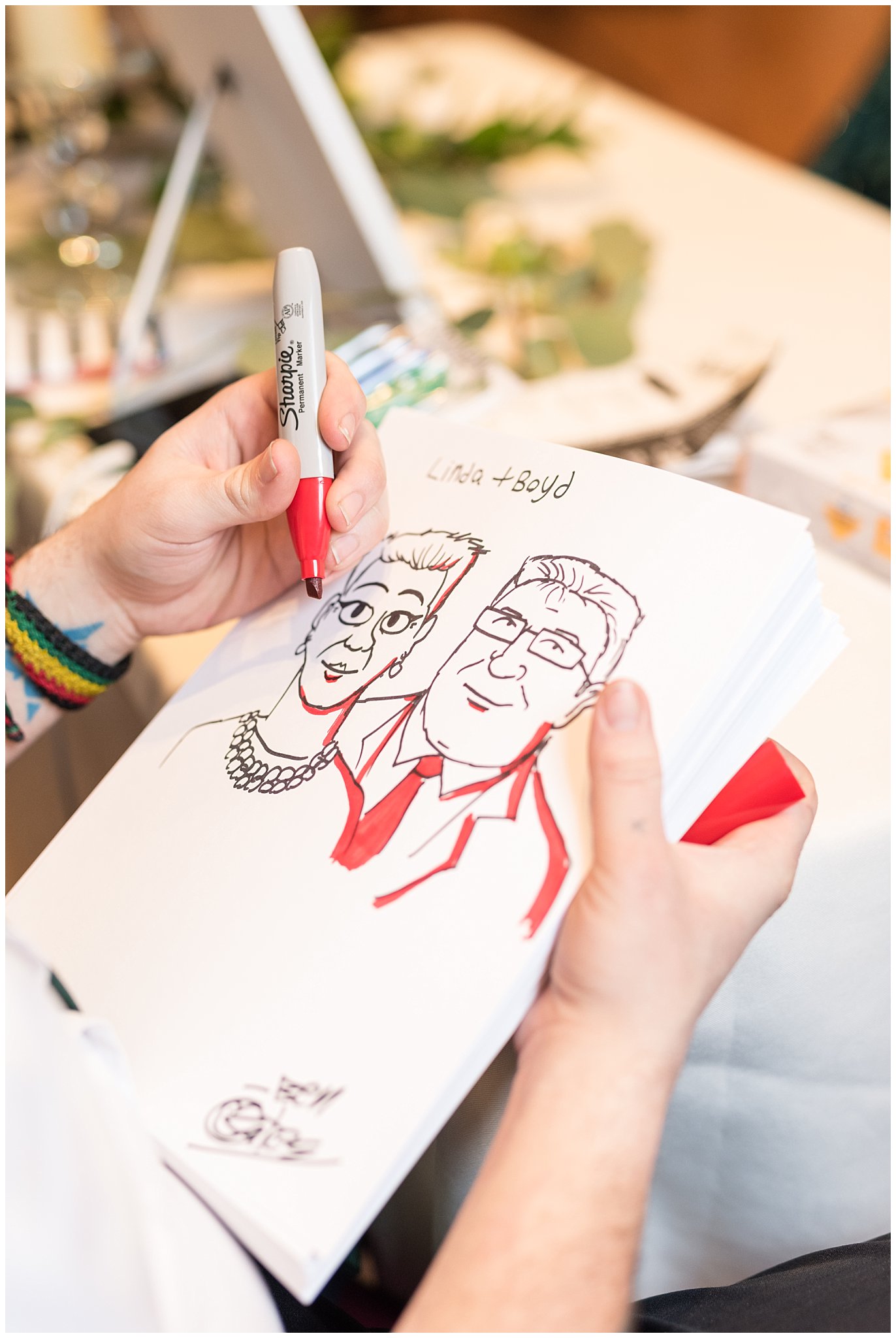 Caricatures drawn at wedding reception | Ogden Temple Wedding | Jessie and Dallin Photography