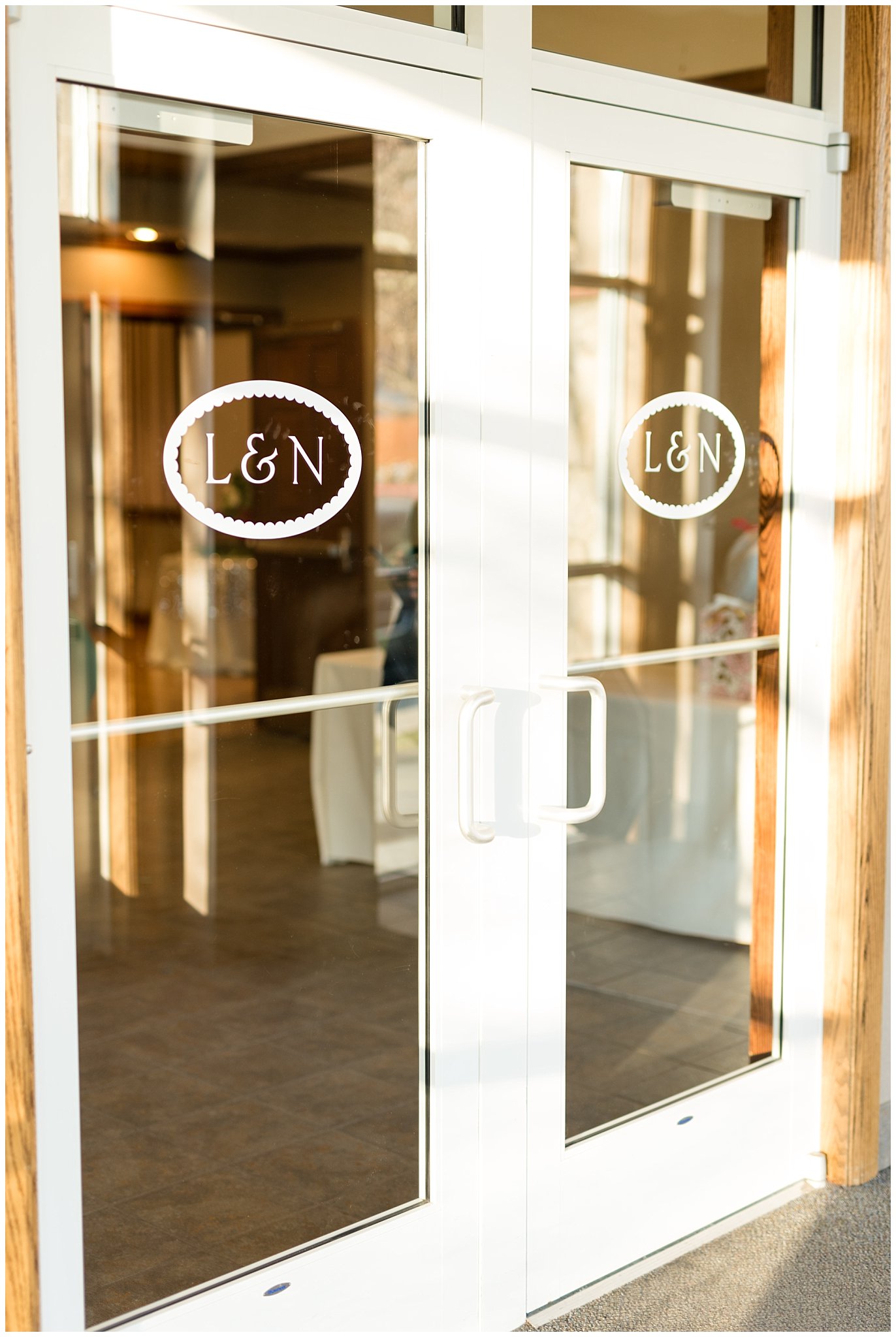 Window cling decals with bride and groom initials | Ogden Temple Wedding | Jessie and Dallin Photography