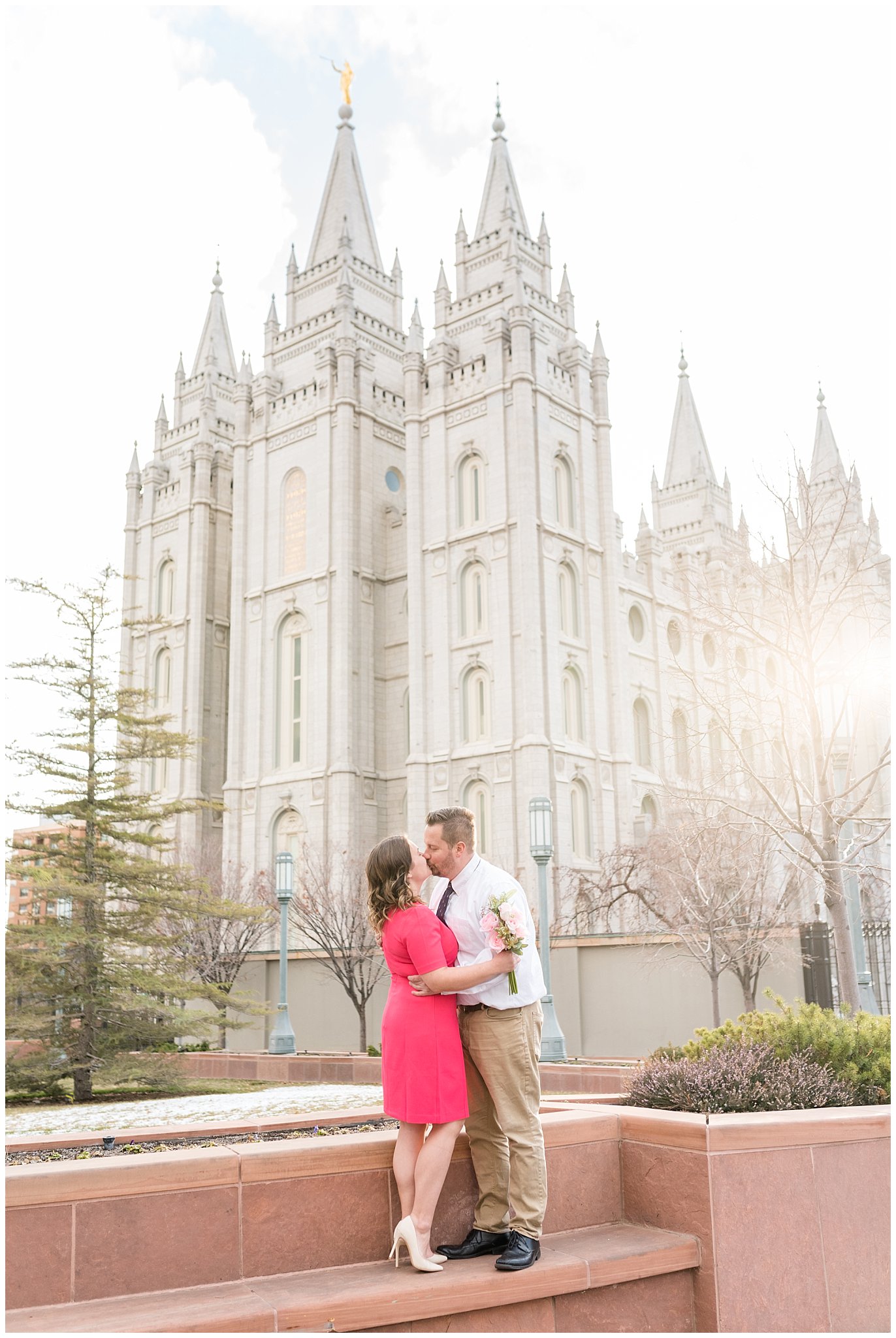 Couple kiss in front of the salt lake temple | Salt Lake Temple Sealing | Jessie and Dallin Photography