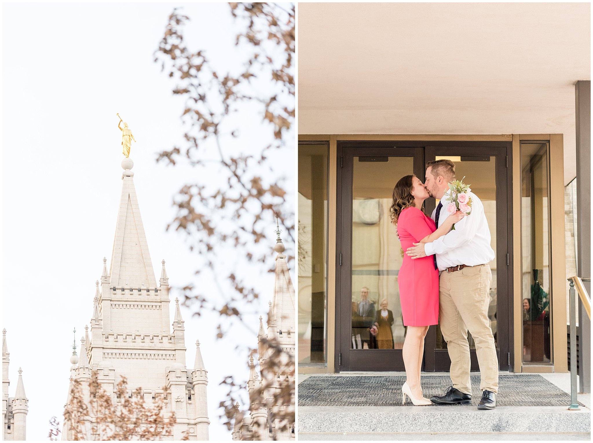 Couple exits Salt Lake Temple after sealing | Salt Lake Temple Sealing | Jessie and Dallin Photography