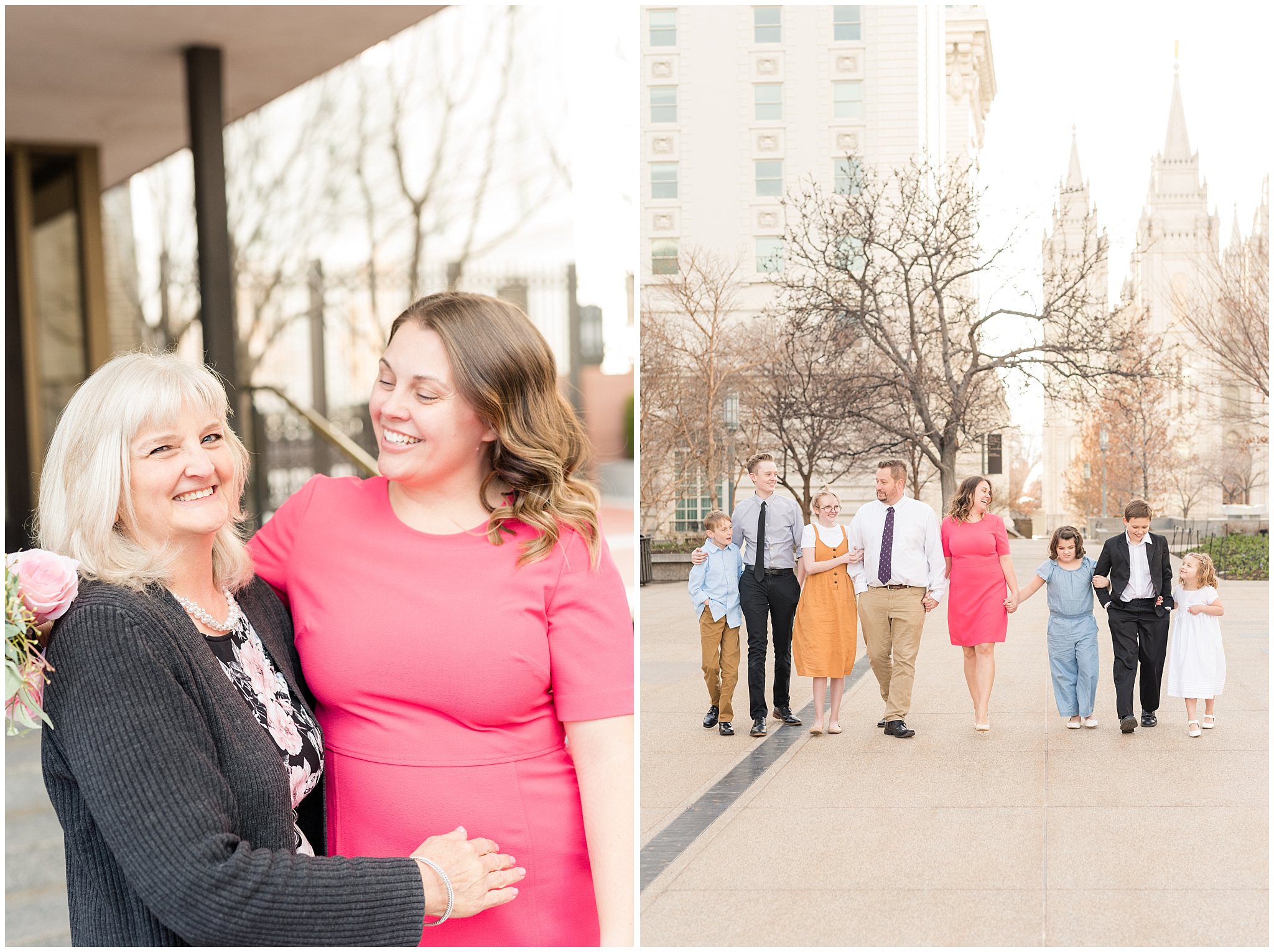 Candid moments after temple exit and family walking at the Salt Lake Temple | Salt Lake Temple Sealing | Jessie and Dallin Photography