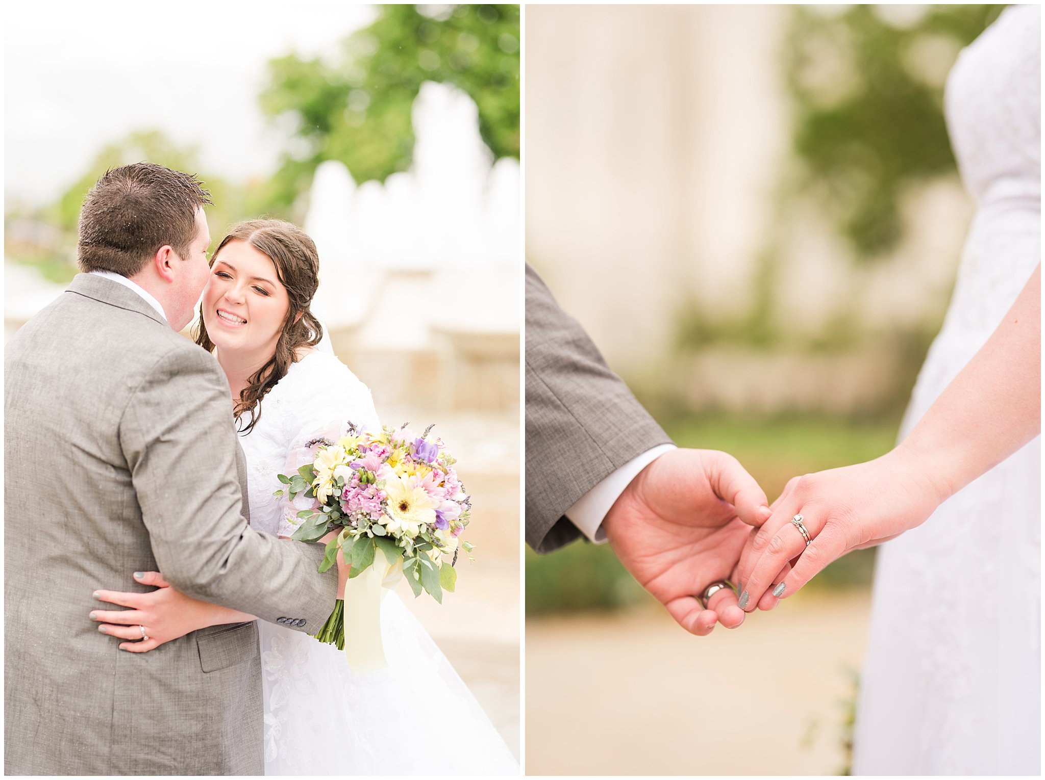 Bride and groom during rainy spring wedding at the Ogden Temple | Utah Wedding | Jessie and Dallin Photography