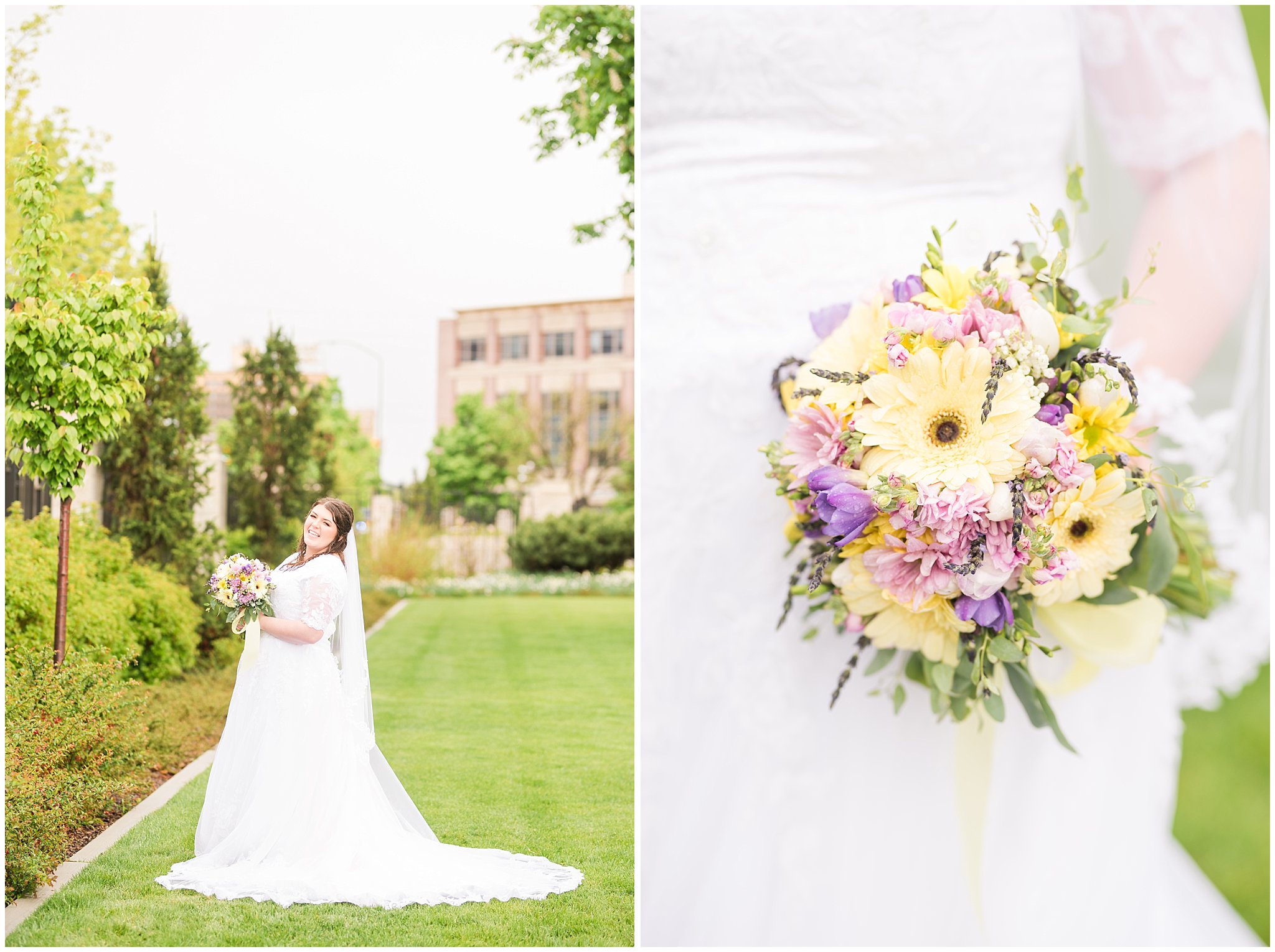 Bride during rainy spring wedding at the Ogden Temple | Utah Wedding | Jessie and Dallin Photography