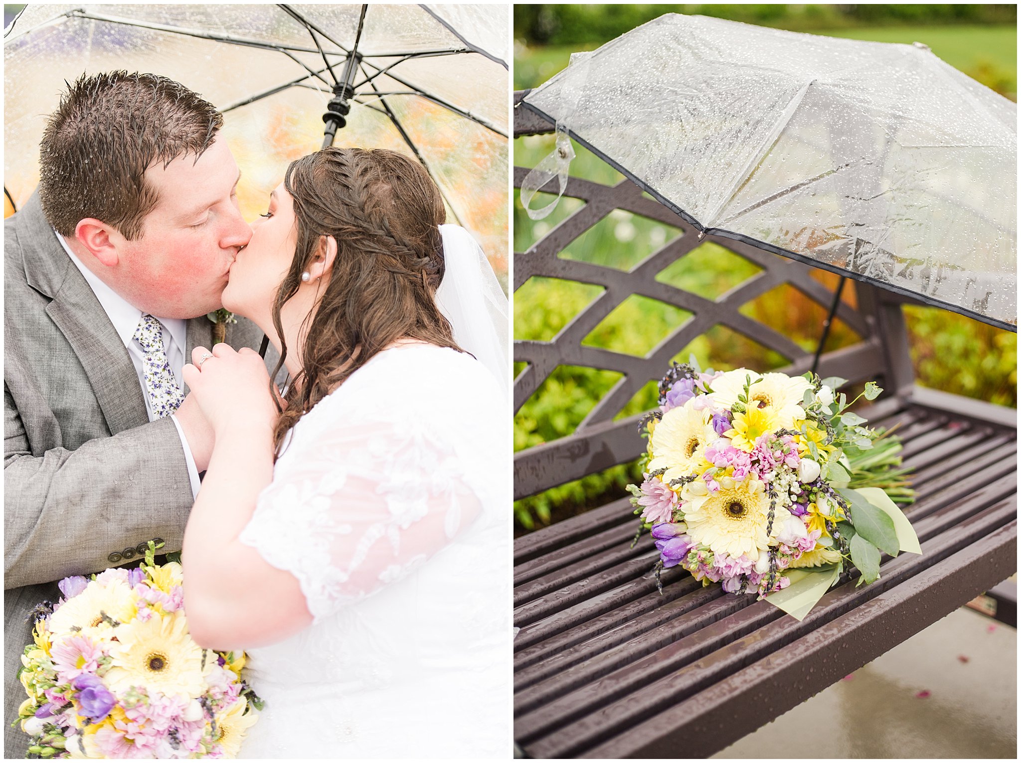 Bride and groom during rainy spring wedding at the Ogden Temple | Utah Wedding | Jessie and Dallin Photography